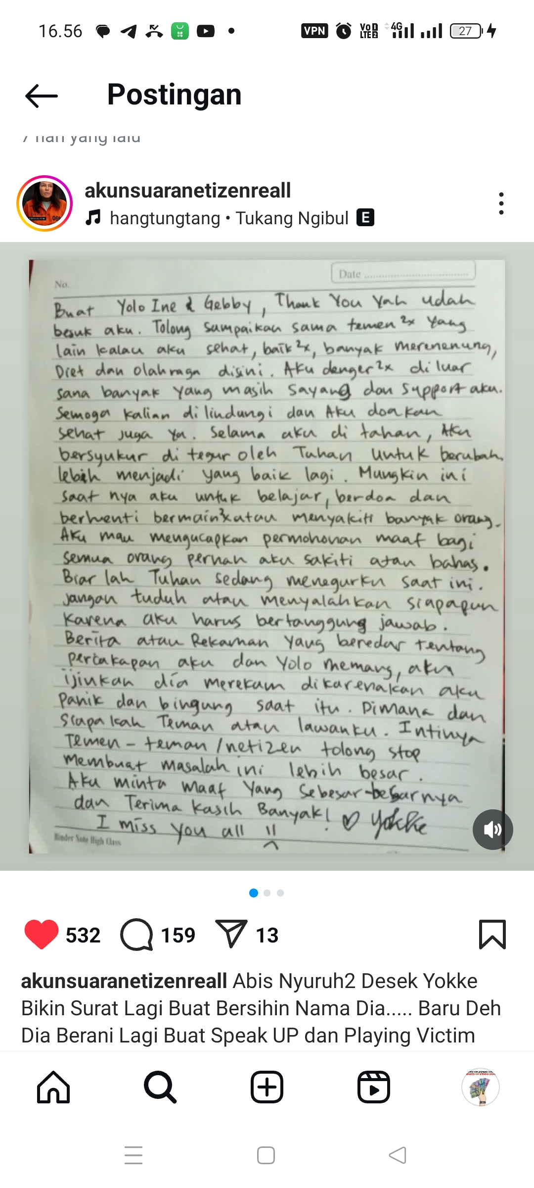 Surat cinta Nikita Mirzani dari dalam Sel