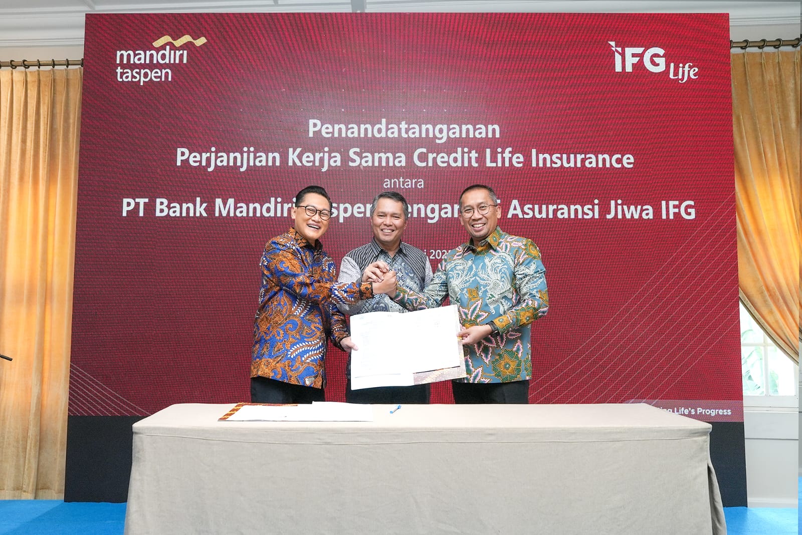 Penandatanganan Perjanjian Kerja Sama antara PT Bank Mandiri Taspen (Bank Mantap) dan PT Asuransi Jiwa IFG (IFG Life) pada Kamis, 15 Mei 2025 di Hermitage Hotel Menteng, Jakarta.