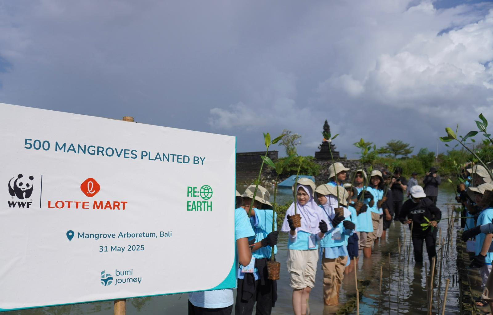 PEDULI LINGKUNGAN: Manajemen Lotte Mart melakukan penanaman mangrove