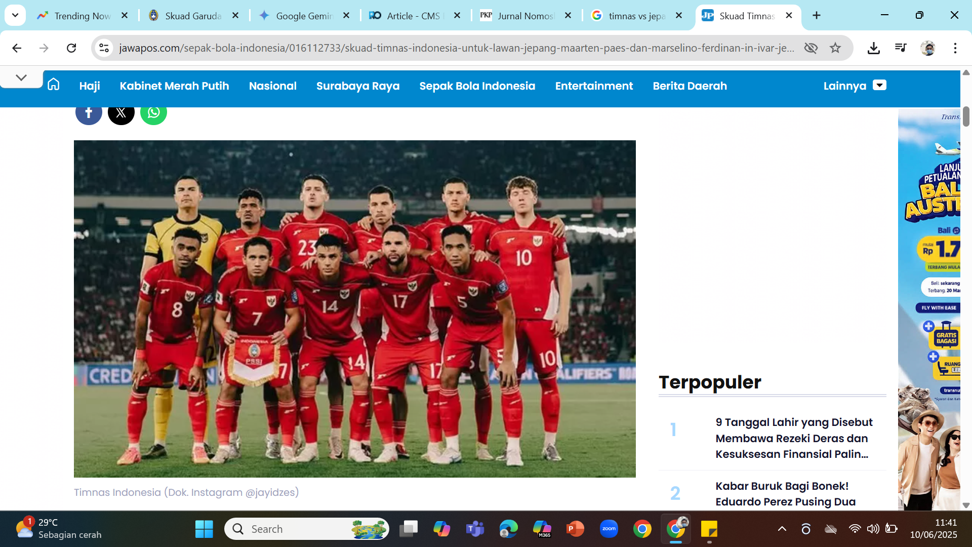 MATCH DAY - Timnas Indonesia bersiap melawan Jepang di Kualifikasi Piala Dunia 2026 Zona Asia