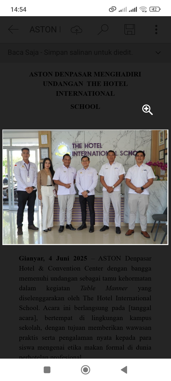 Table Manner The HIS - Aston Denpasar.