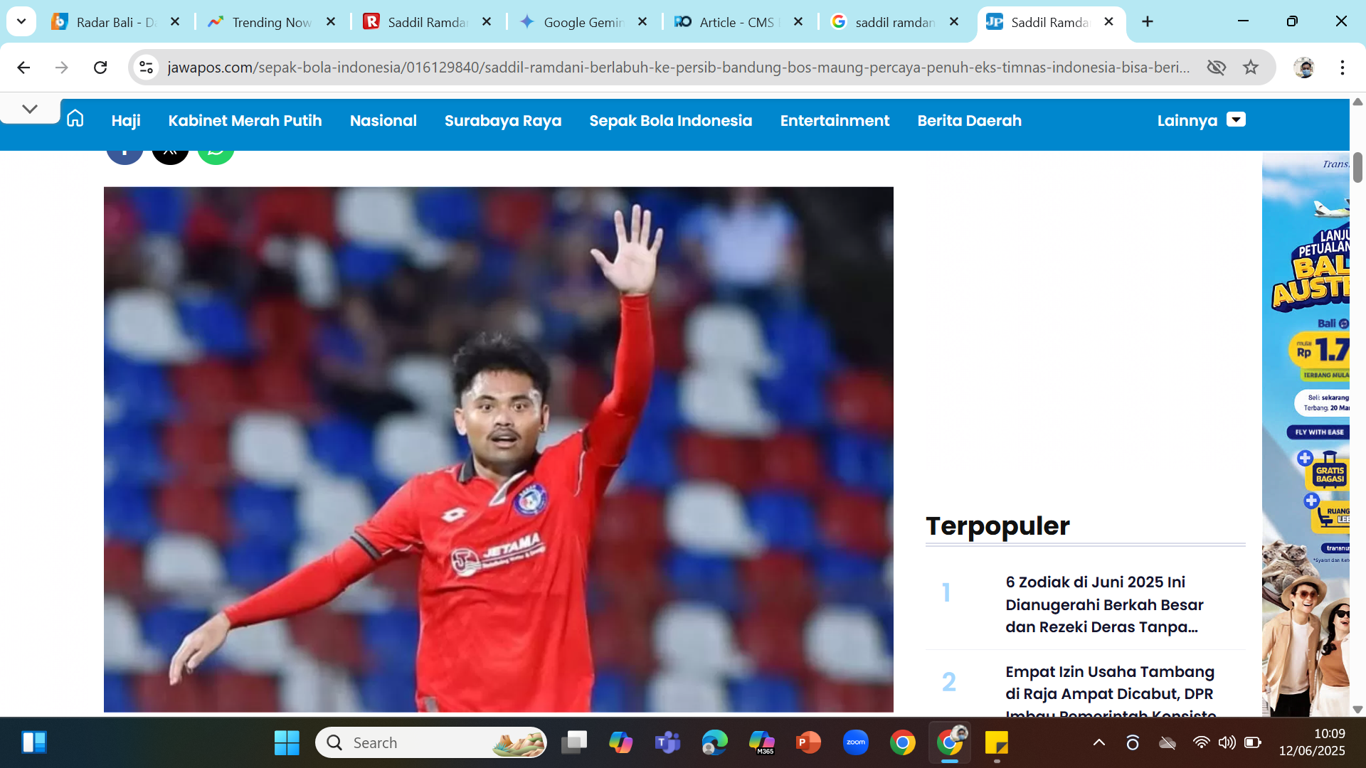MASUK SKEMA - Saddil Ramdani direkrut Persib dari Pahang FA selama tiga tahun atas rekomendasi Bojan Hondak