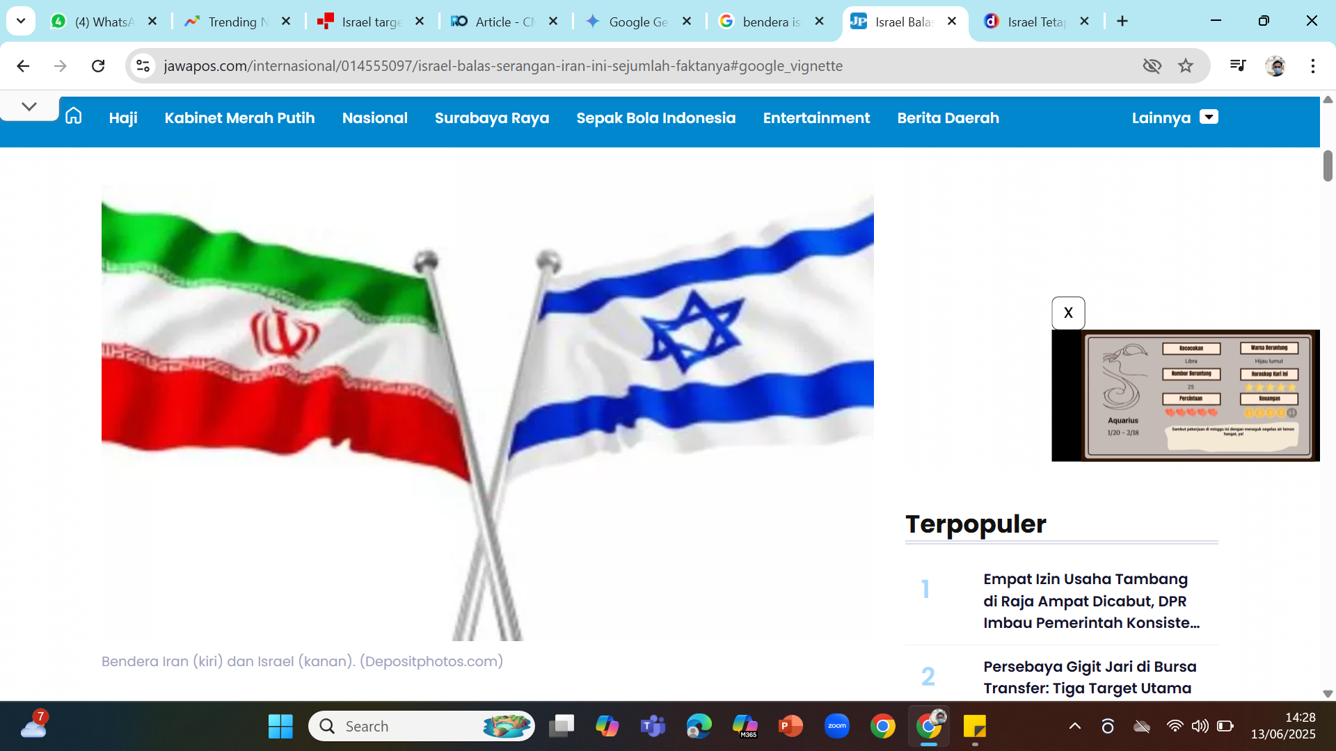 BEREBUT STATUS NEGARA NUKLIR - Israel mengerahkan 200 pesawat untuk menyerang 100 target strategis di Iran pada Jumat pagi.