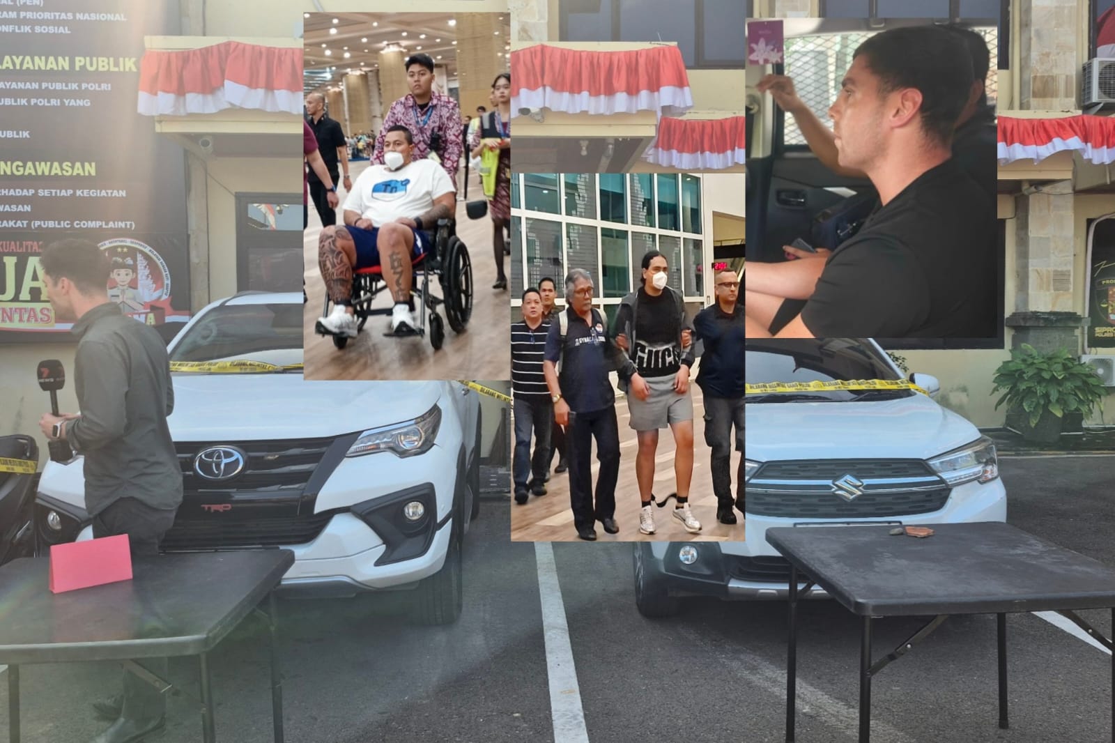 BB: Dua mobil digunakan tiga pelaku, Toyota Fortuner warna putih dan Suzuki XL 7 warna putih di parkiran Polres Badung, Rabu (18/5/2025). (Andre Sulla/Radar Bali)