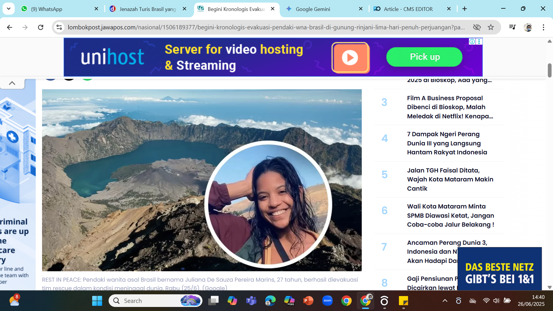 MENUNGGU OTOPSI - Jenazah Juliana Marins akan dibawa ke Bali untuk diotopsi sebelum dipulangkan ke Brazil.