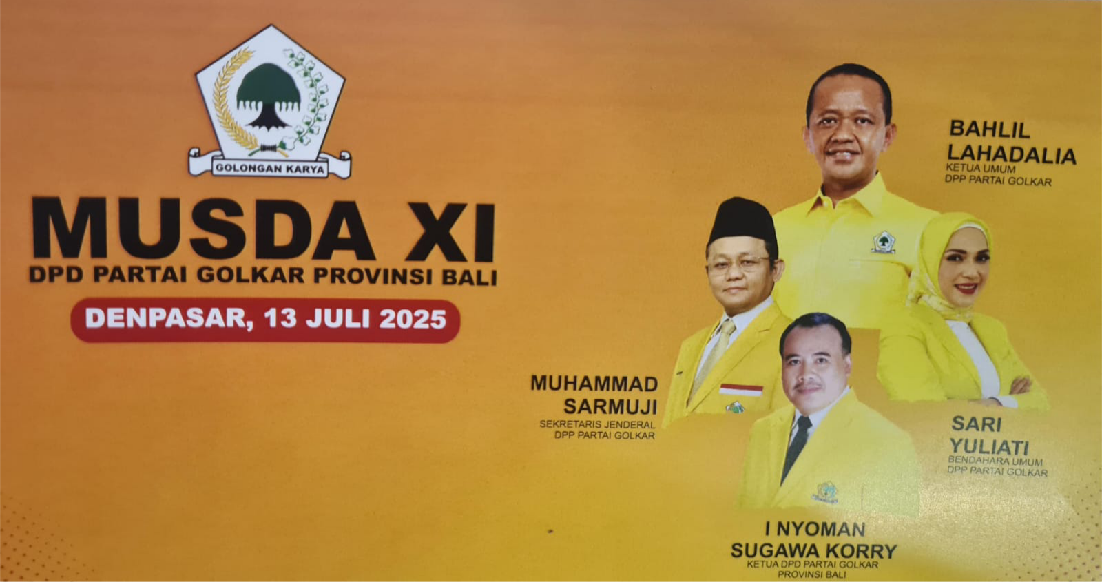 Musda XI DPD Partai Golkar Bali akan digelar Minggu 13 Juli 2025 di The Meru, Sanur, Denpasar.