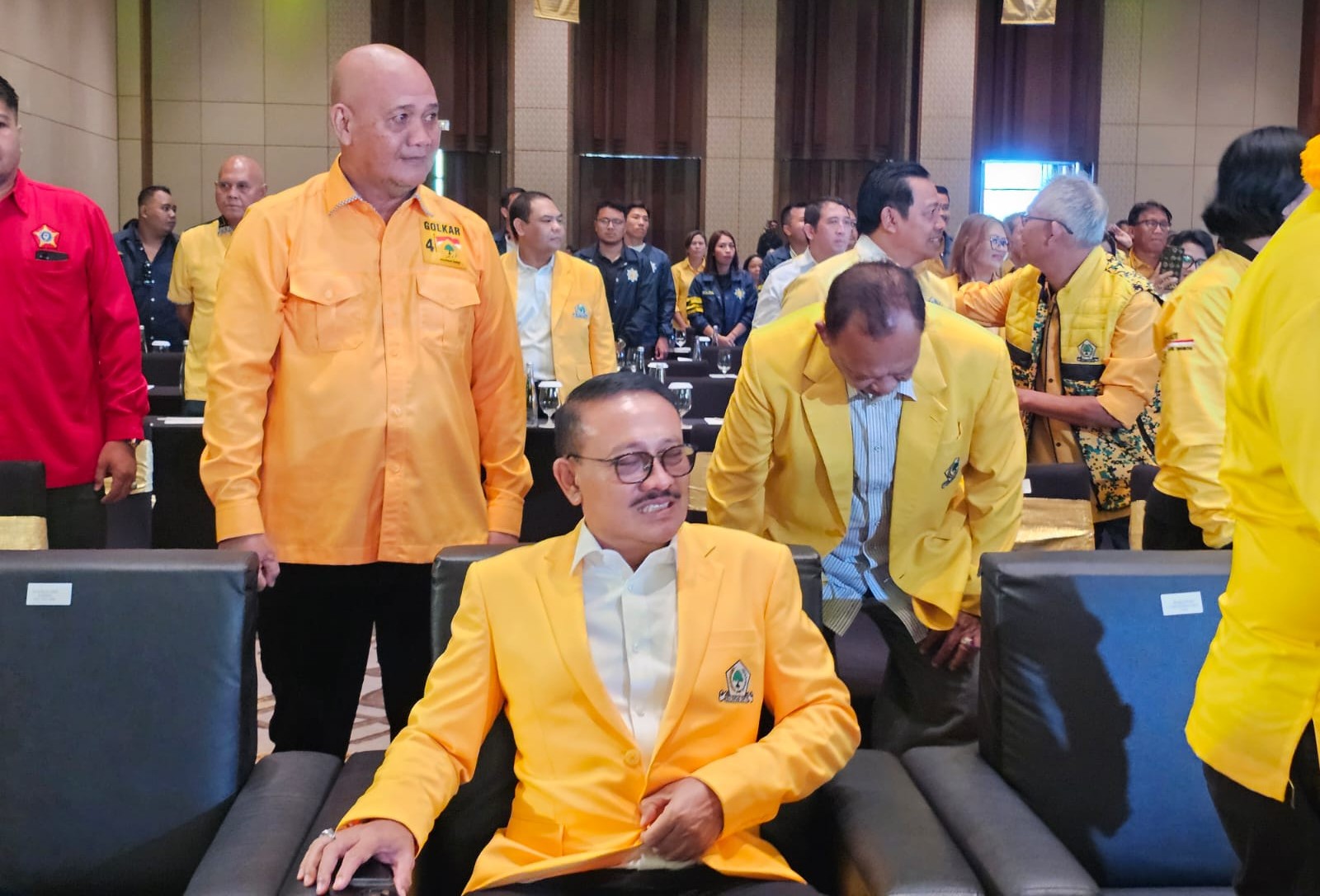 Kandidat Ketua DPD Partai Golkar Bali I Gede Sumerjaya Linggih alias Demer di arena Musda Golkar Bali di The Meru Sanur, 13 Juli 2025.