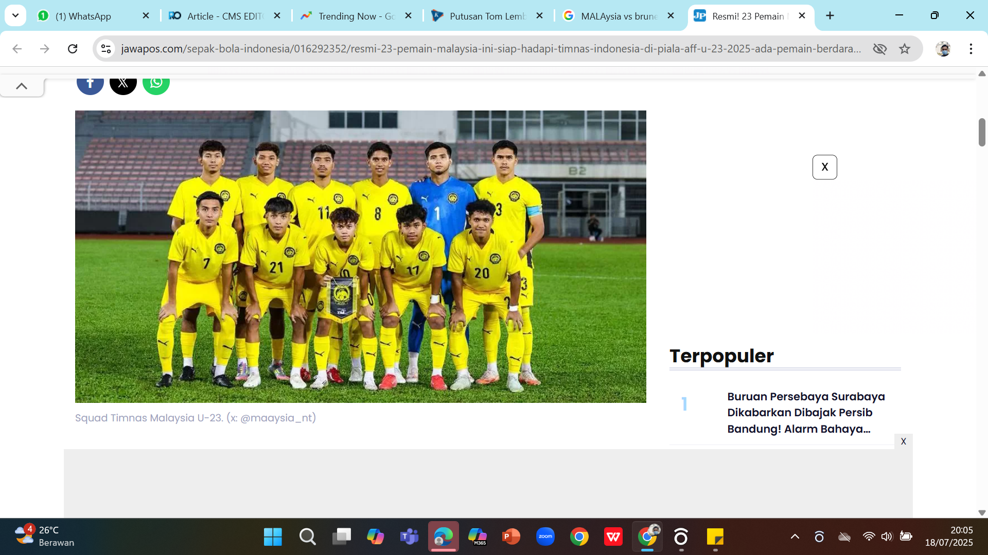 HARIMAU MUDA - Timnas Malaysia yang bertanding di Piala AFF U-23 2025. Ada pemain kelahiran Skotlandia.