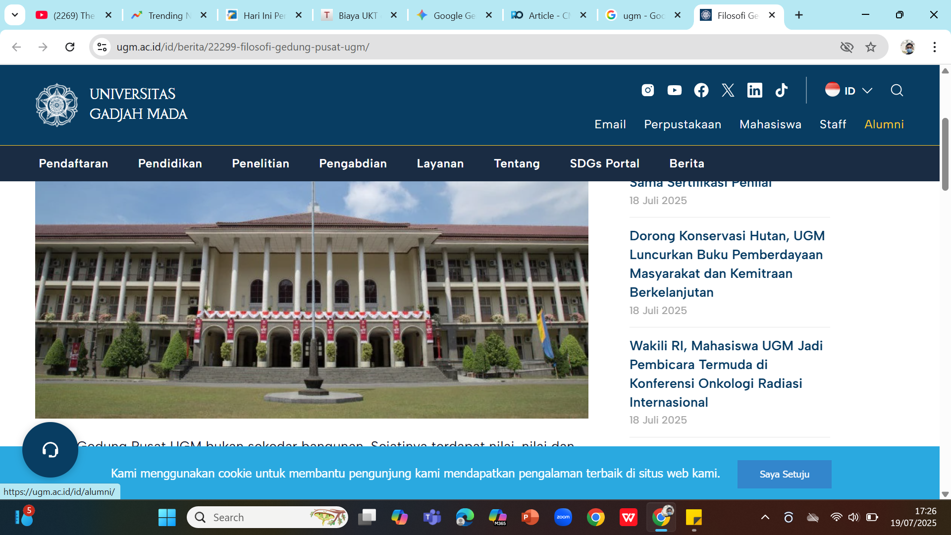 REKTORAT UGM - Pengumuman hasil seleksi ujian mandiri UGM melalui jalur computer based test diumumkan hari ini