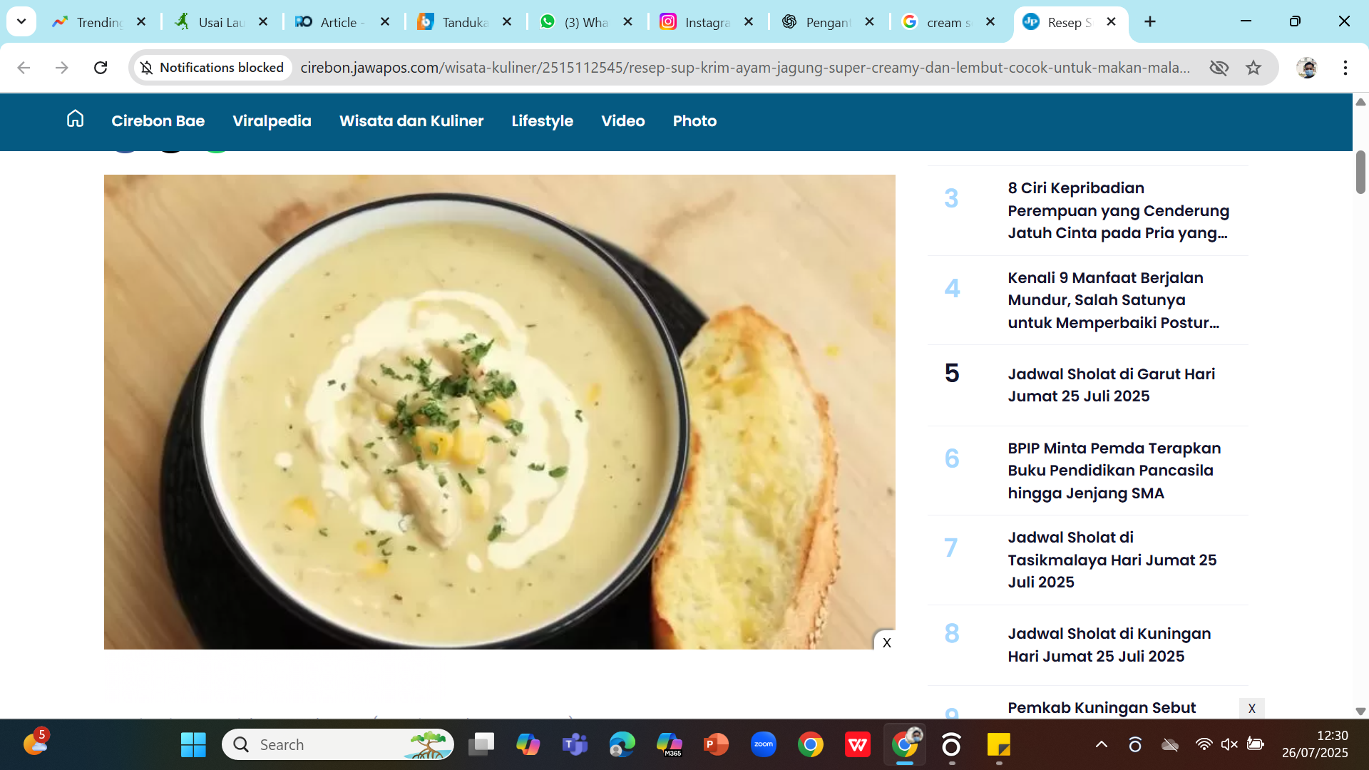CREAM SOUP - Resep cream soup jagung dan wortel ala KFC yang dapat dijadikan hidangan pembuka makan malam atau selingan.