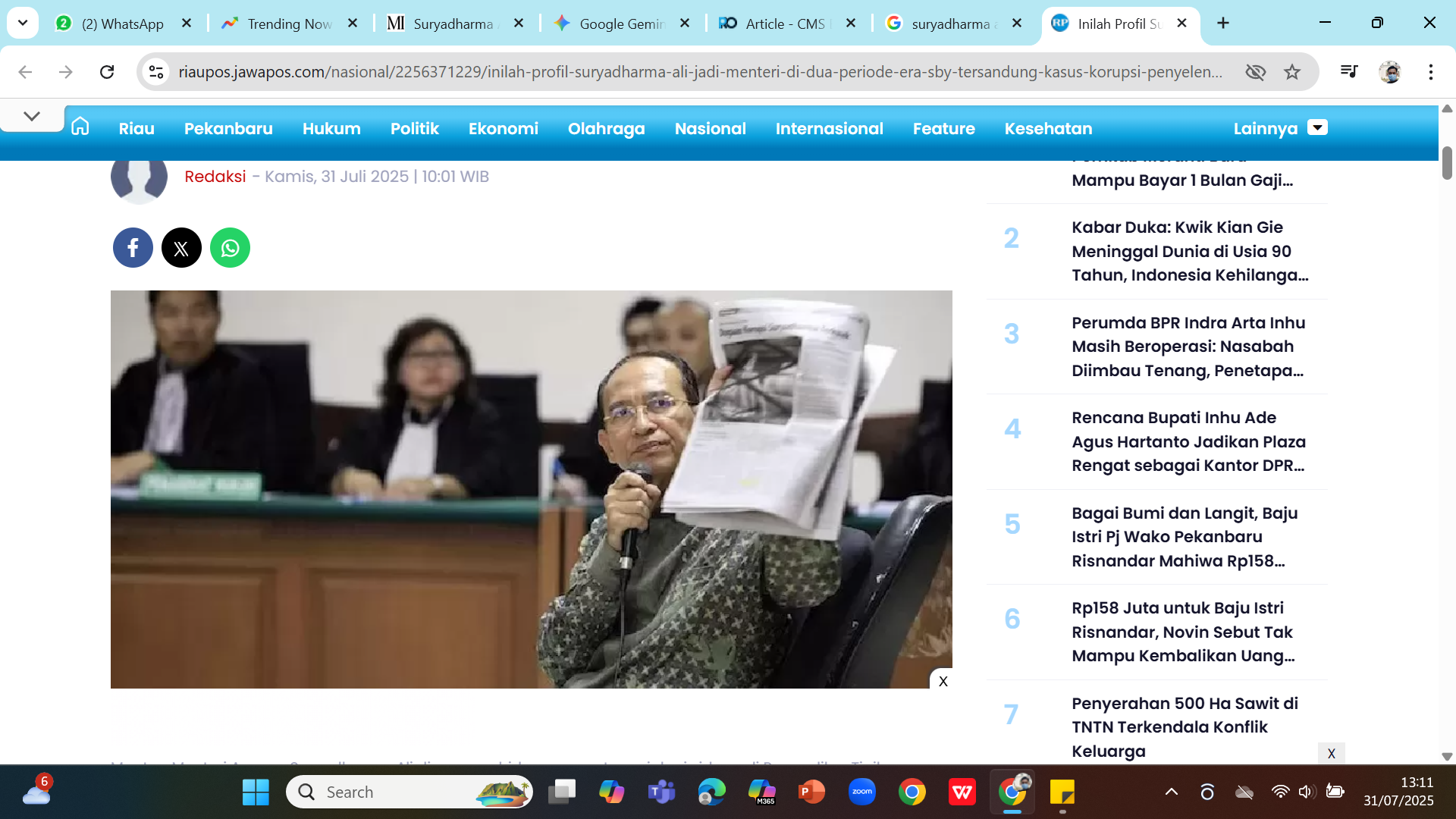AKHIR TERNODA: Suryadharma Ali saat memberi keterangan di sidang kasus korupsi dana haji