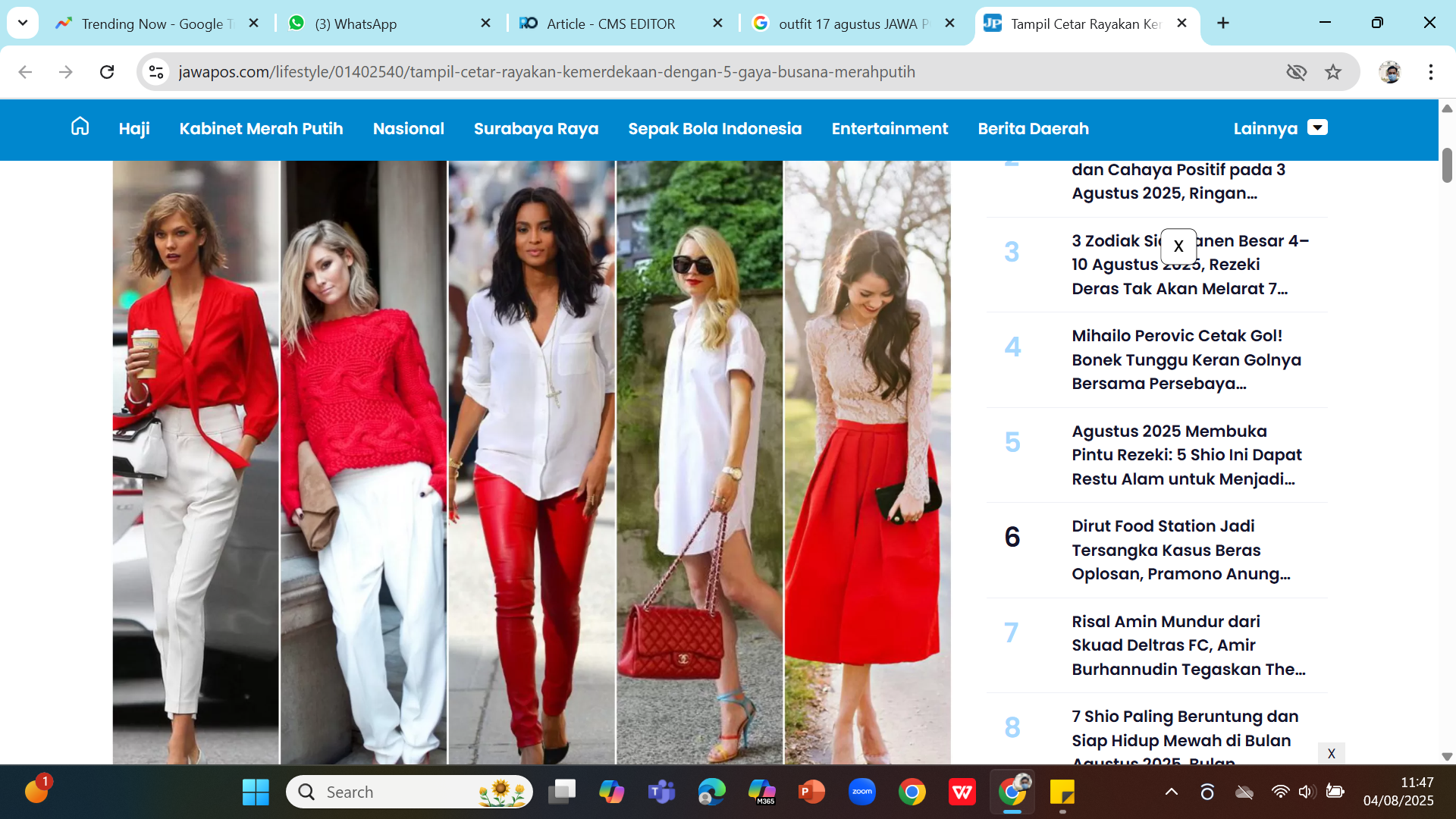 MERAH PUTIH - Inspirasi tema merah putih untuk outfit 17 Agustus yang modern.