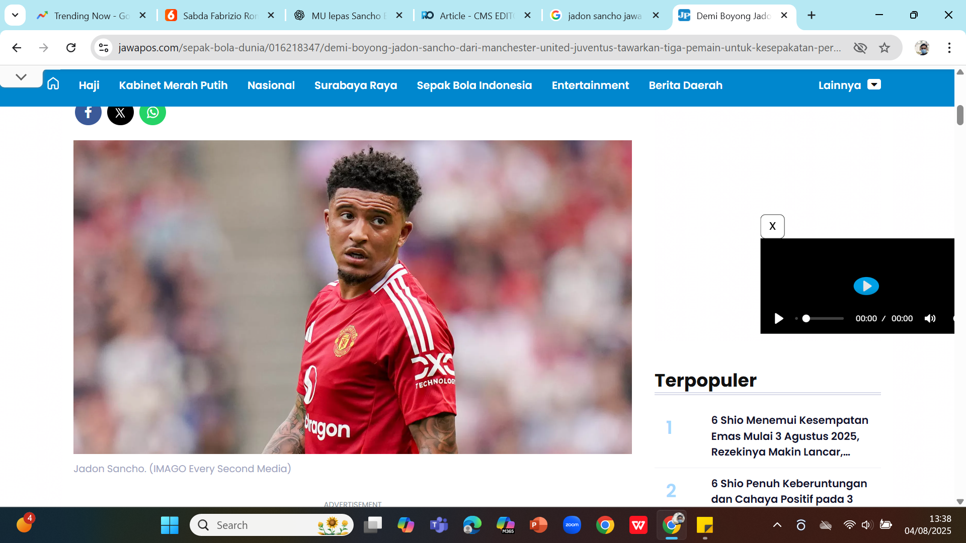 BAHAN JUALAN - Pemain Manchester United Jadon Sancho