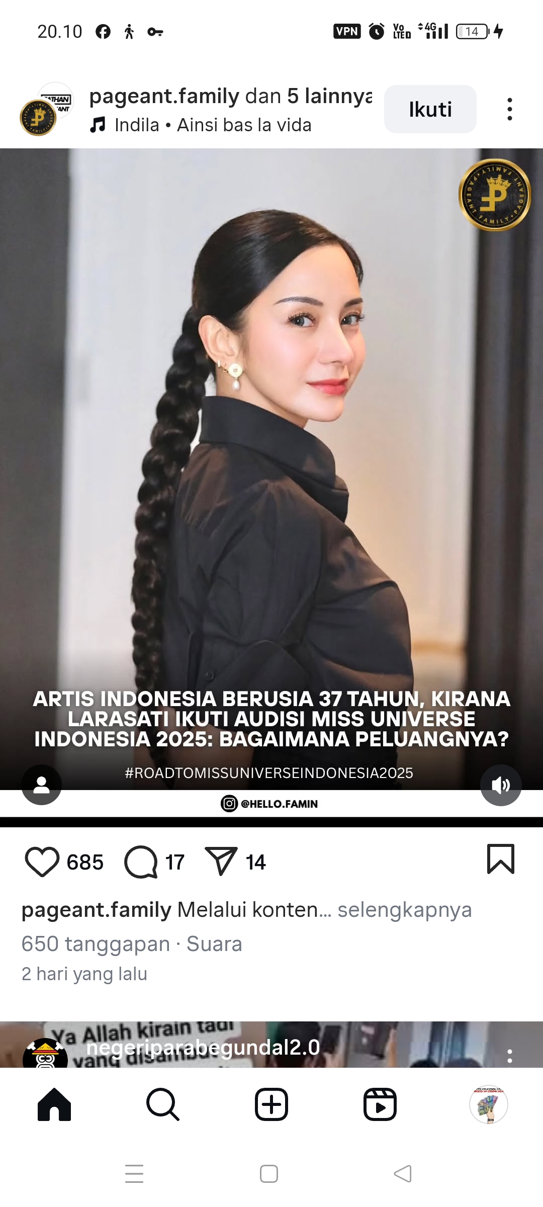 Kirana Larasati mengikuti ajang bergengsi Miss Universe 2025