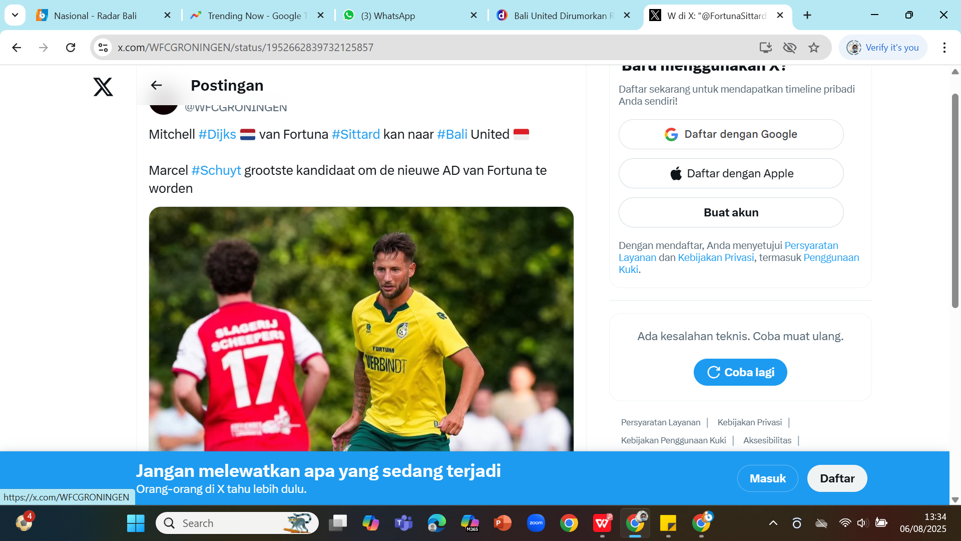 RUMOR - Bek kiri Fortuna Sittard Mitchell Dijks dikabarkan merapat ke Bali United.