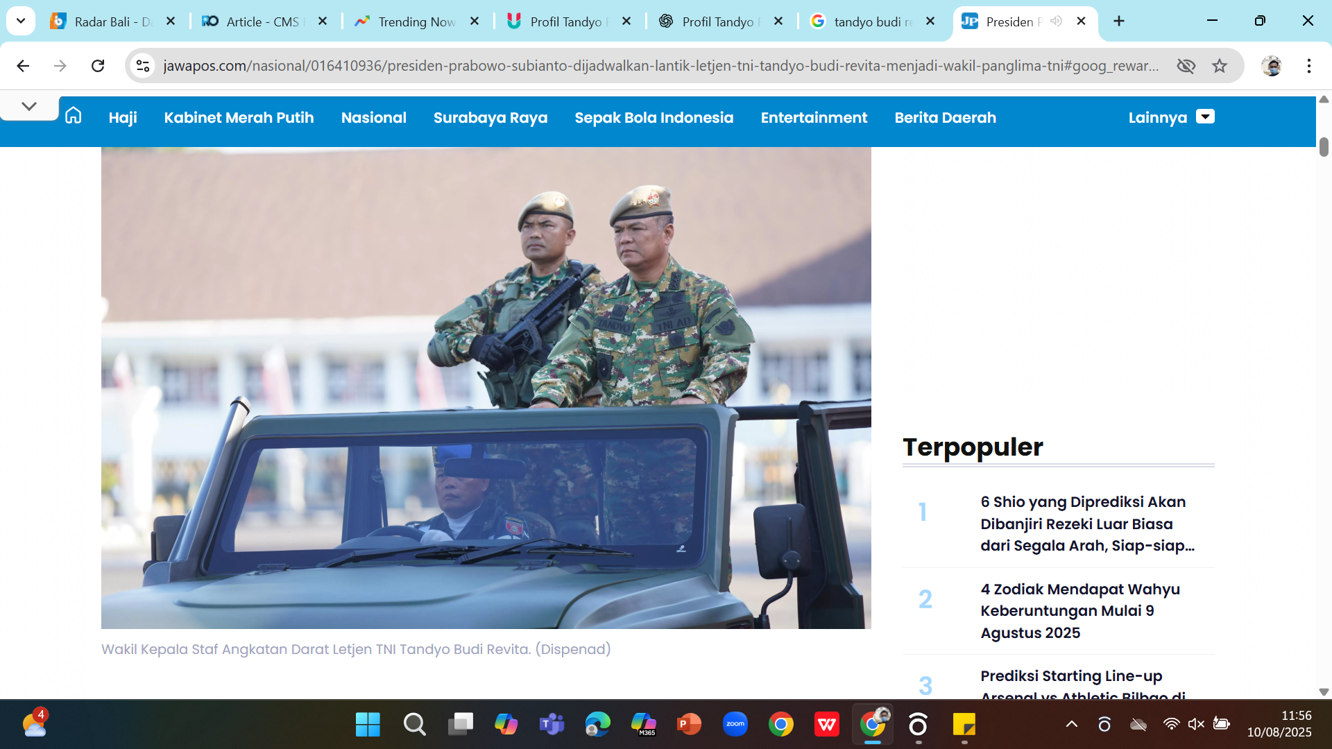 STRATEGIS - Jenderal Tandyo Budi Revita yang dilantik Prabowo sebagai wakil Panglima TNI.