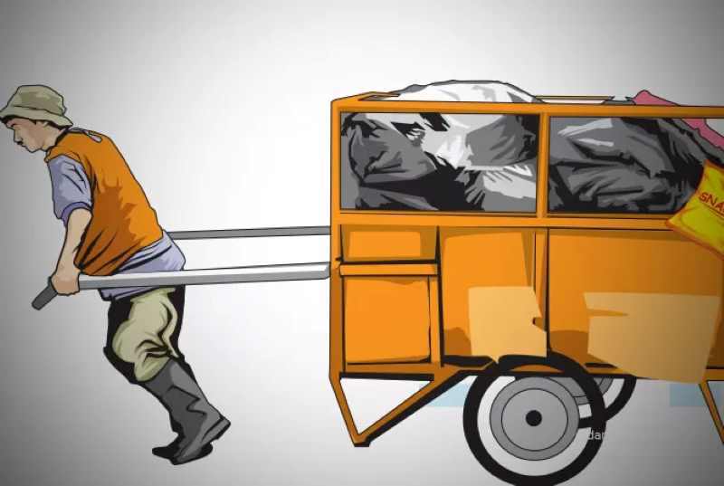 Ilustrasi petugas mengambil sampah rumah tangga- JawaPos.com-Ainur Ochiem-Radar Bojonegoro