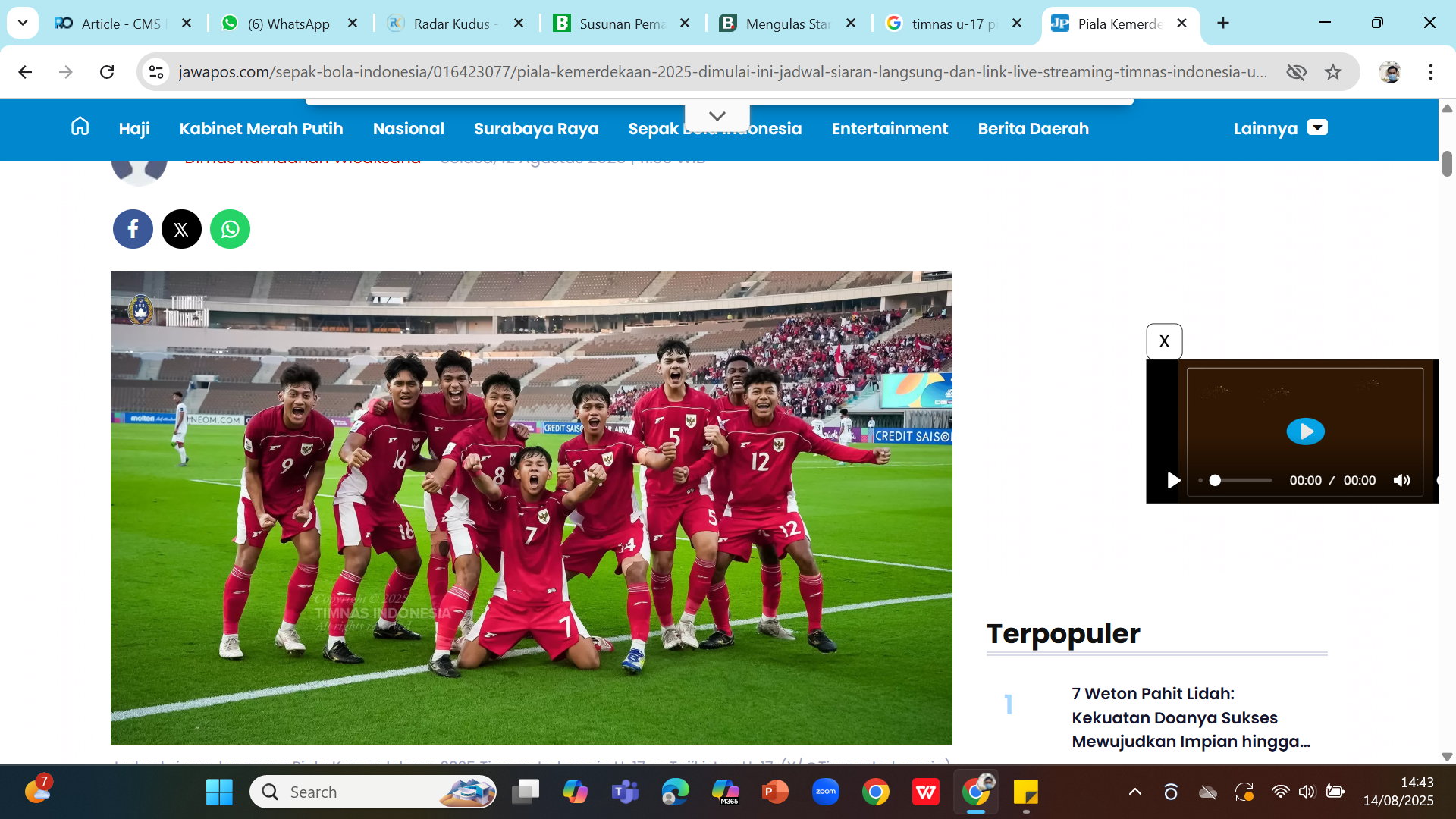 BUTUH ROTASI - Pemain Timnas Indonesia U-17 sebelum berlaga di Piala Kemerdekaan 2025