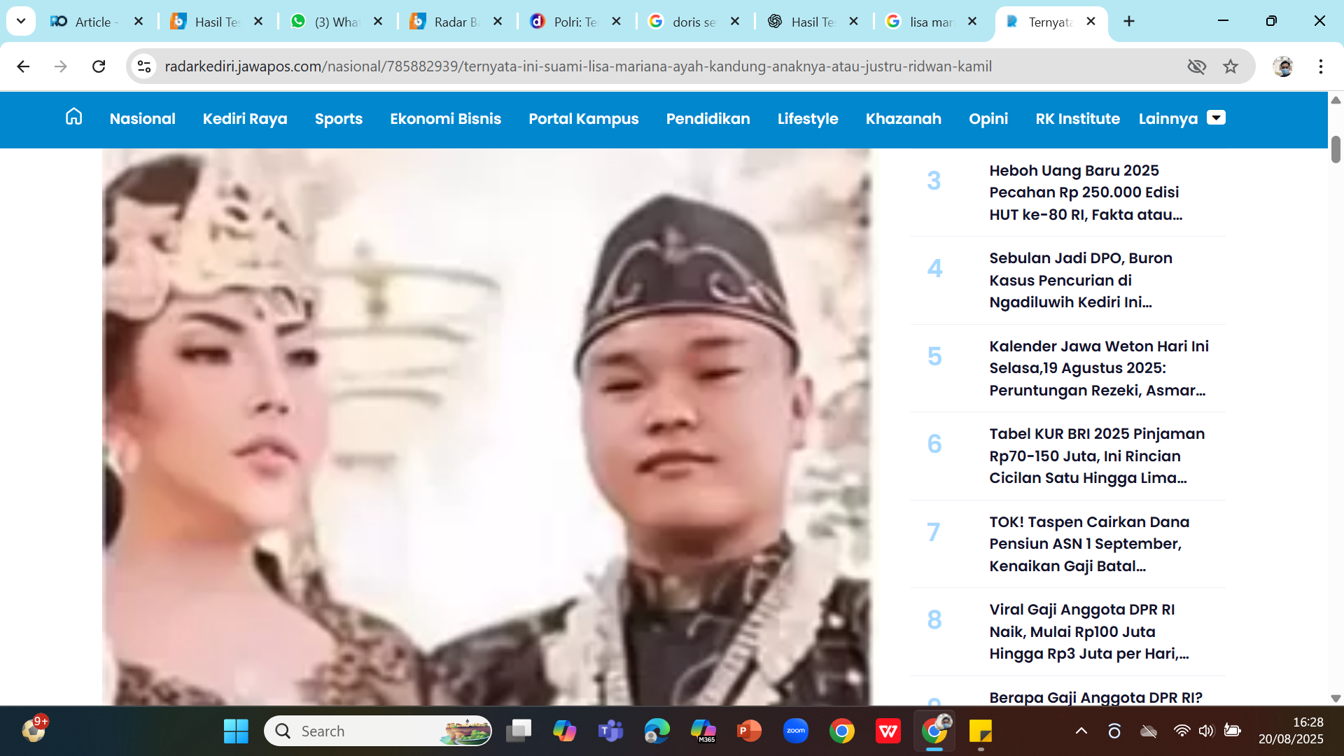 KONTROVERSI - Foto pernikahan Lisa Mariana dan pria yang diduga Doris Setiawan.