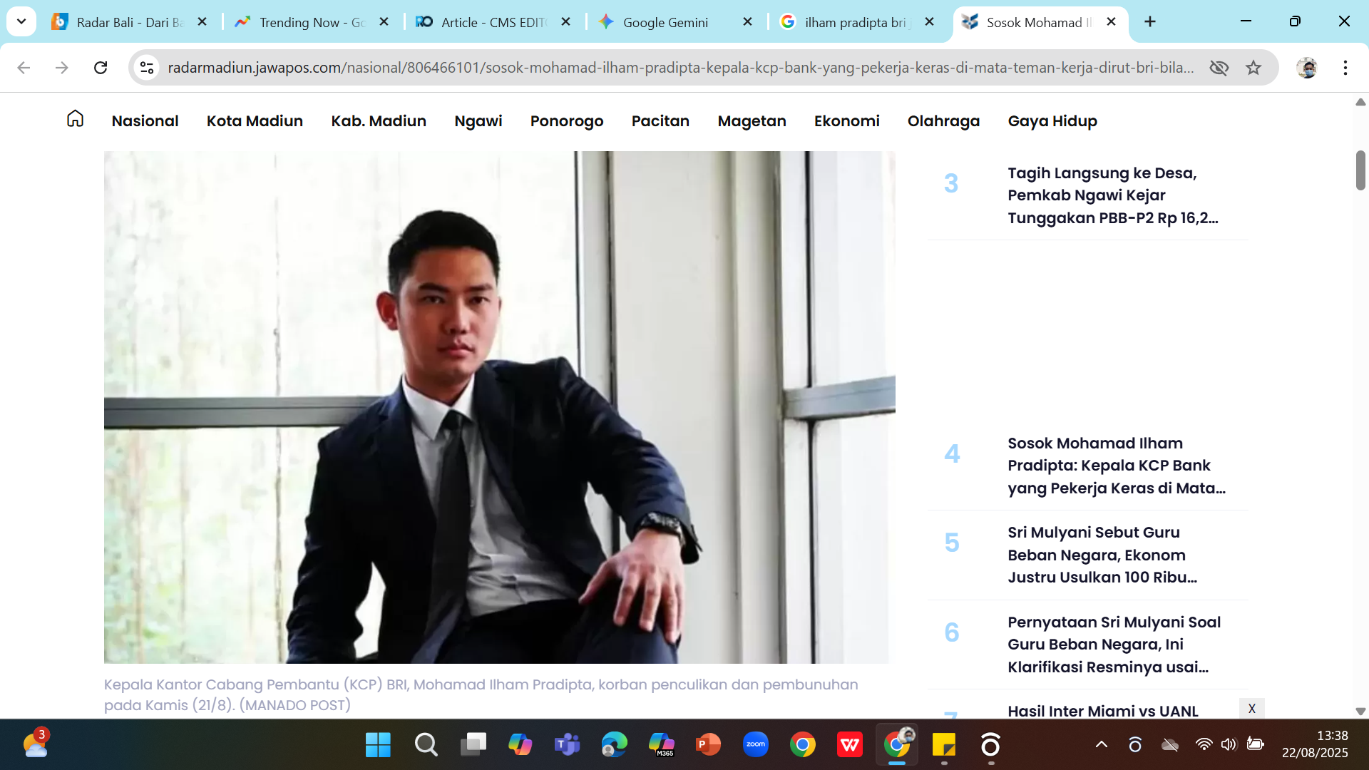 BAPAK DUA ANAK - Kepala Cabang Pembantu BRI Cempaka Putih Muhammad Ilham Pradipta.