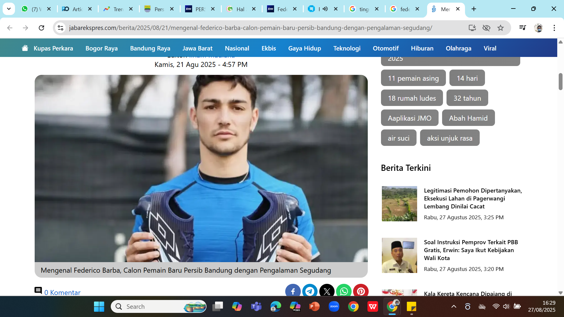 PALANG PINTU - Bek Italia Federico Barba diumumkan sebagai pemain Persib Bandung