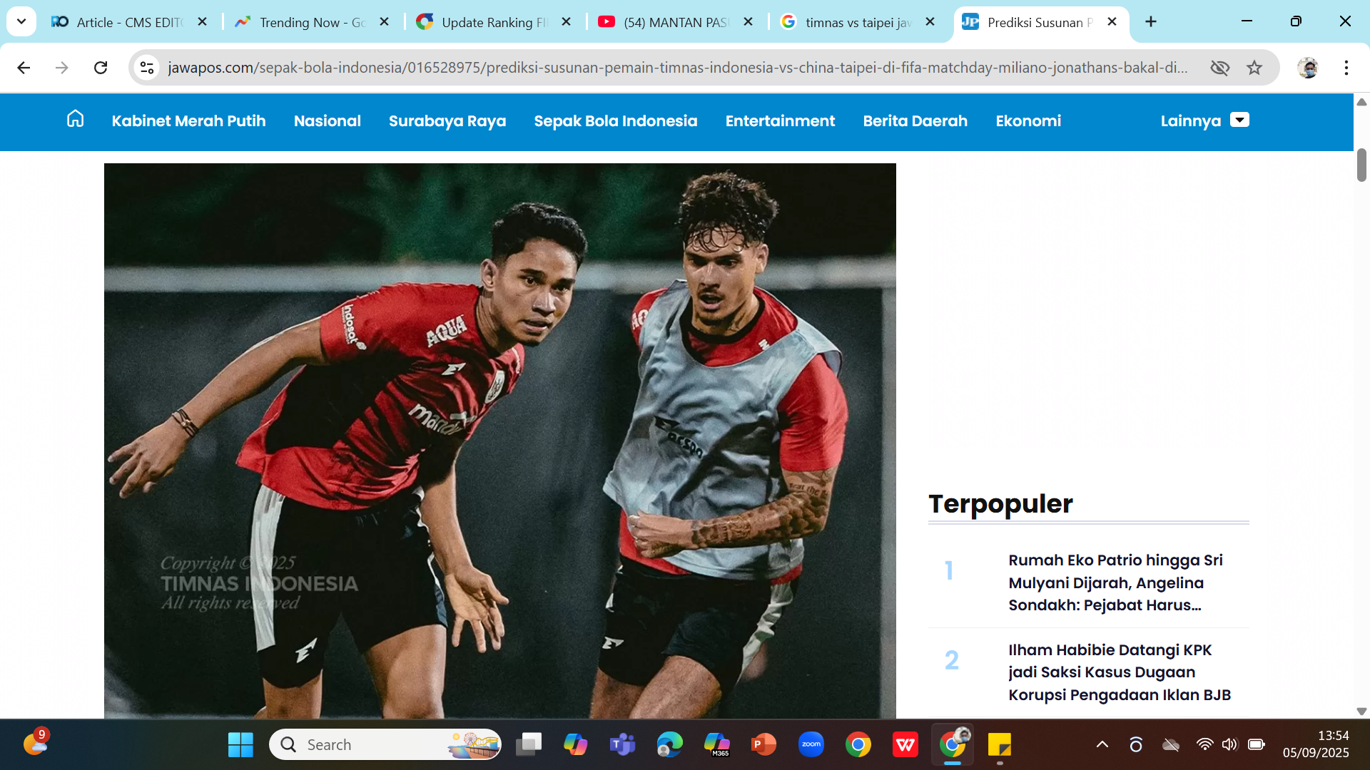 Persiapan timnas Indonesia melawan China Taipei.