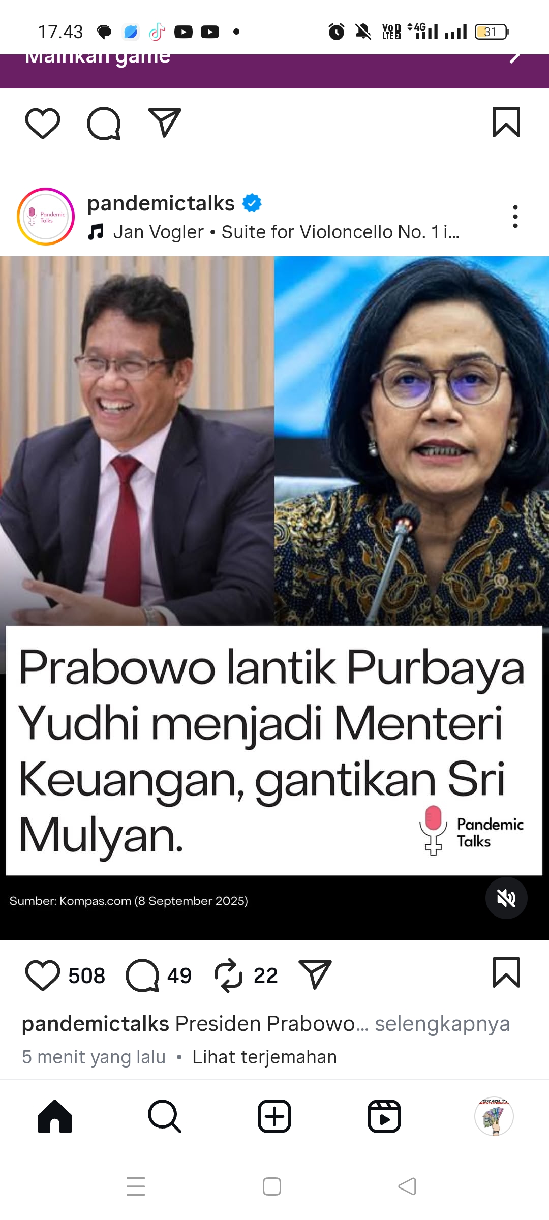 Purbaya Yudhi Sadewa dan Sri Mulyani