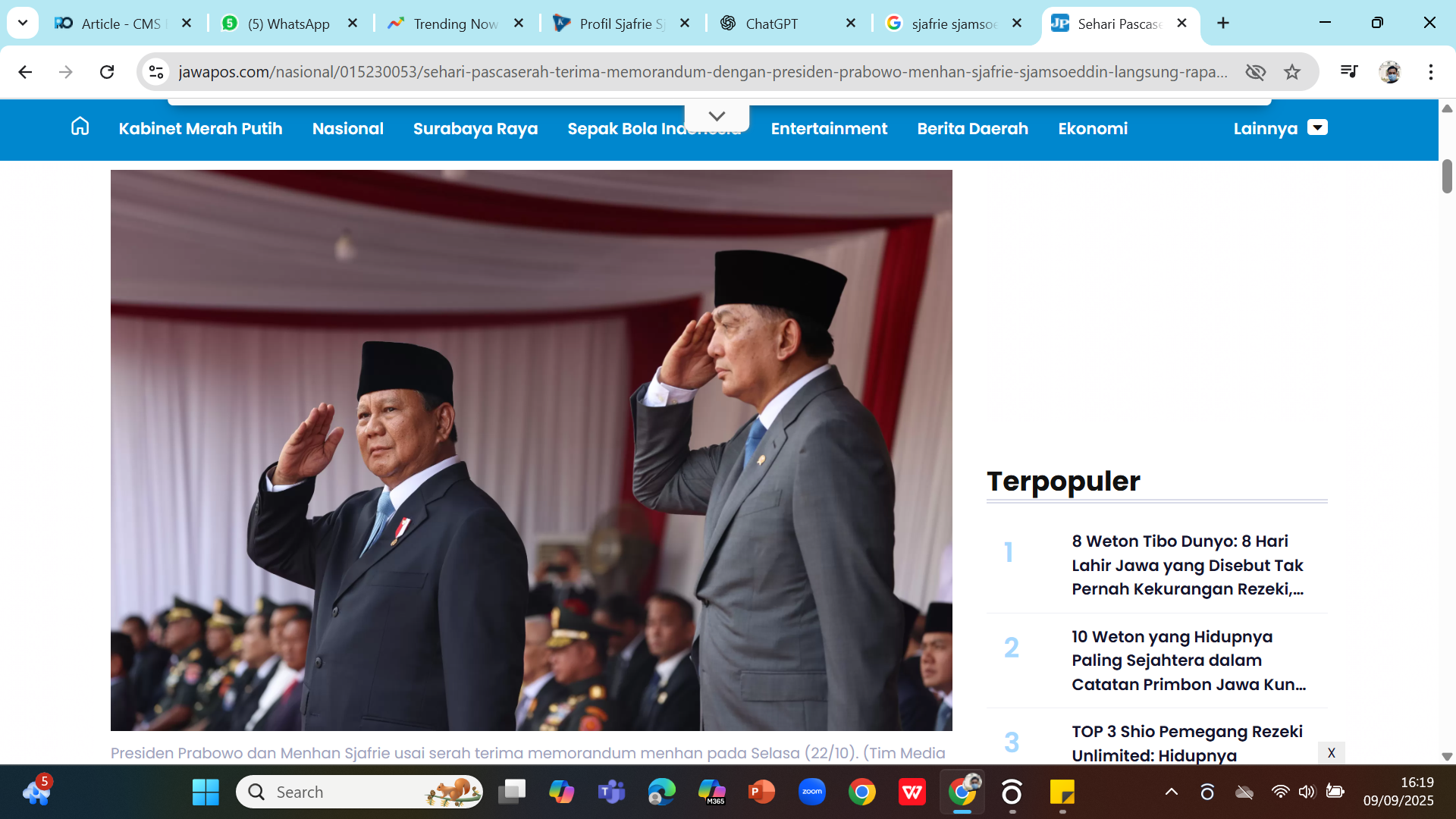 KEPERCAYAAN - Presiden Prabowo dan Menhan Sjafrie Sjamsoeddin.