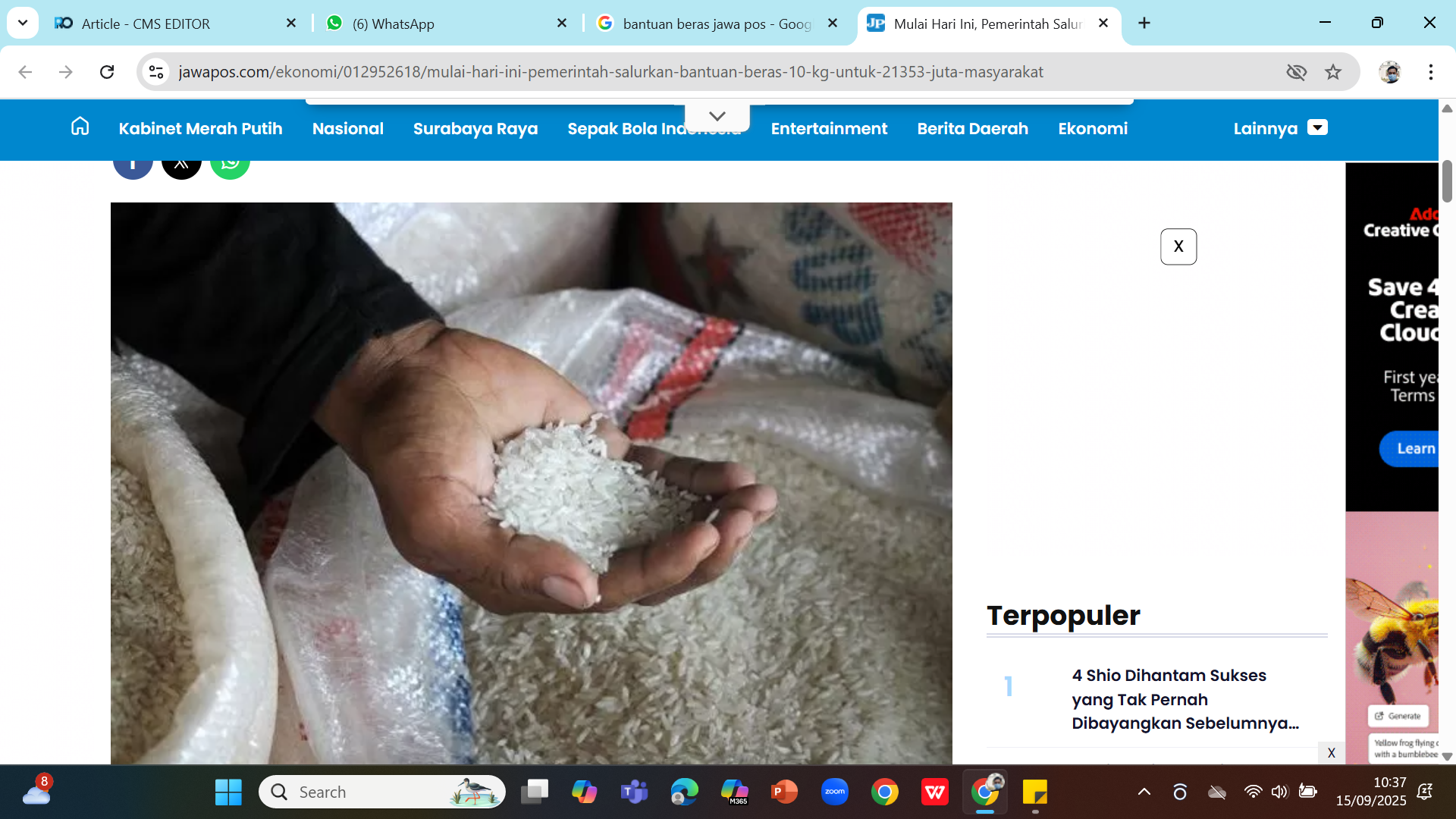 BANTUAN BERAS - Pemerintah mulai menyalurkan bantuan beras untuk lebih dari 18 juta keluarga penerima akhir September 2025.