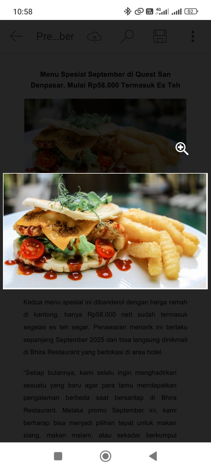 Foto: Bhira Chicken Sandwich.