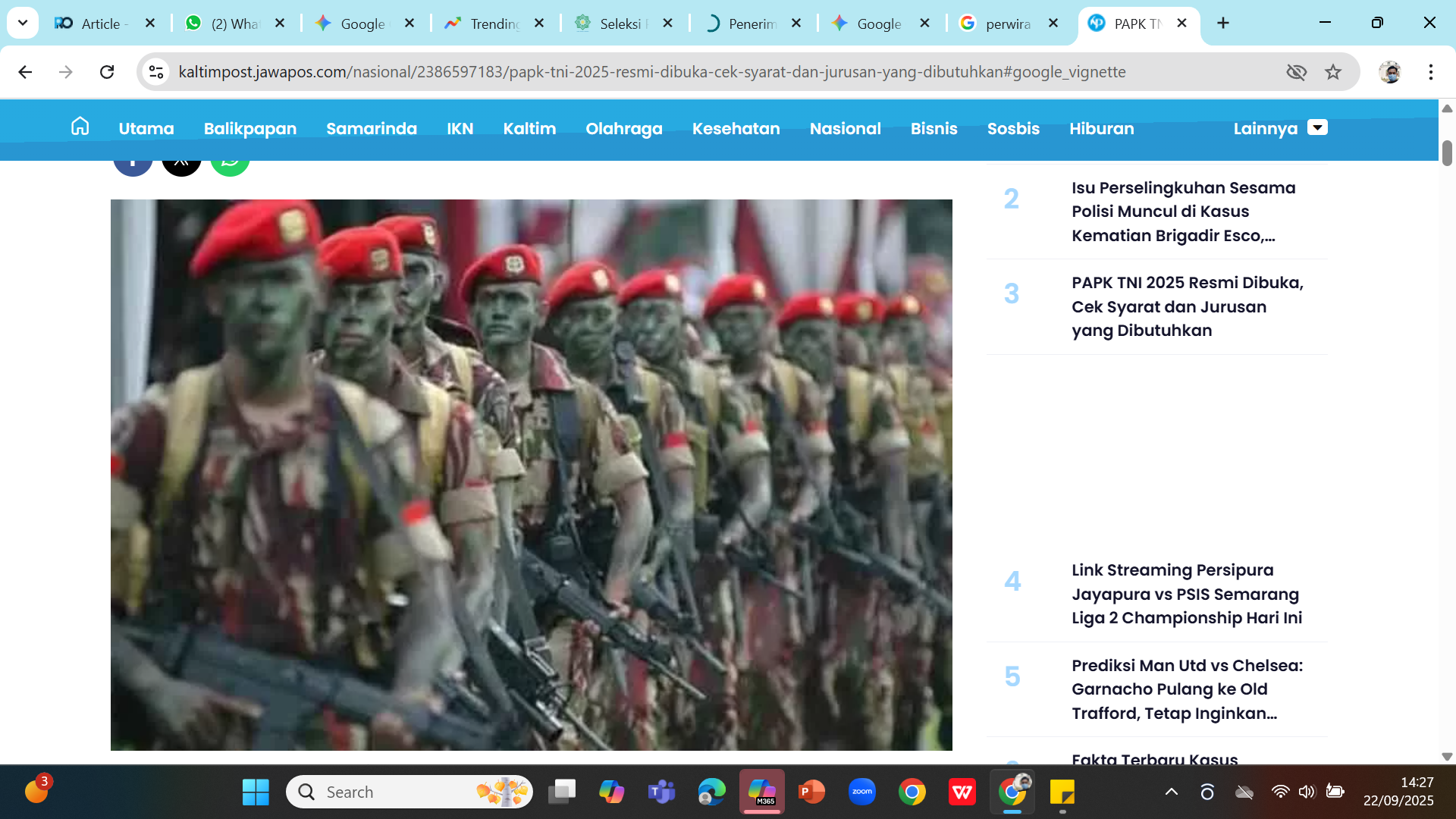 PA PK 2025 - TNI AD membuka rekrutmen perwira prajurit karier 2025 hingga 25 Oktober 2025.