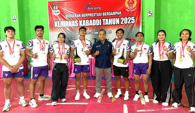 KOMPAK t: Tim kabaddi Bali menorehkan prestasi di ajang Kejuaraan Nasional (Kejurnas) Kabaddi 2025 yang digelar di GOR Tri Lomba Juang, Semarang.( Foto Kabaddi Bali untuk Radar Bali )