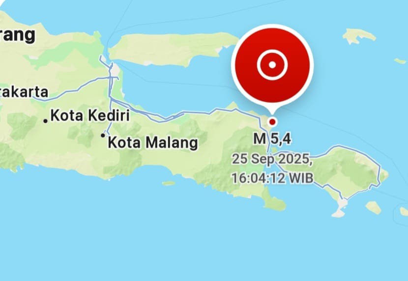 SEMPAT PANIK: Titik episentrum gempa tektonik di ujung Kabupaten Banyuwangi Jatim