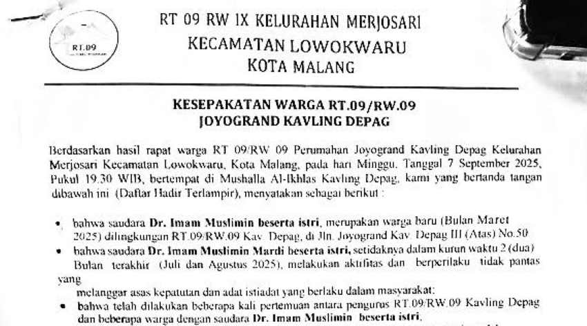 KARENA ULAH KONYOL: Surat pengusiran karena guling-guling (ist)