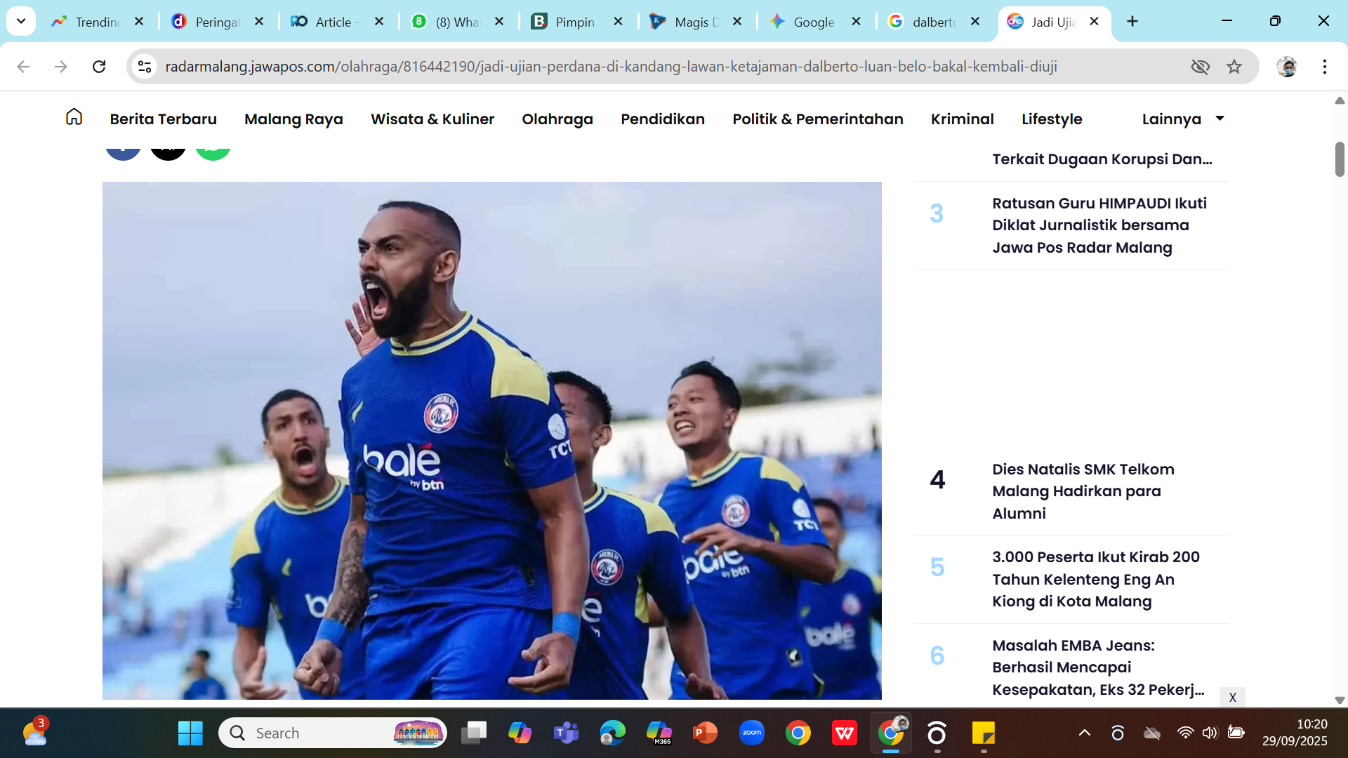 TAJAM - Dengan torehan 8 dari 11 gol yang dicetak Arema, Dalberto Luan Belo menggendong produktivitas Singo Edan musim ini.