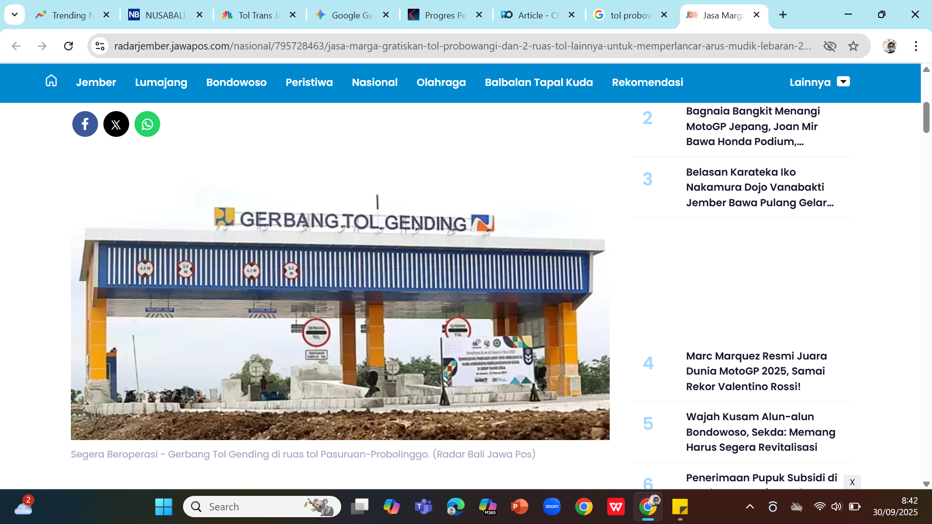 Gerbang Tol Gending di ruas tol Pasuruan-Probolinggo.