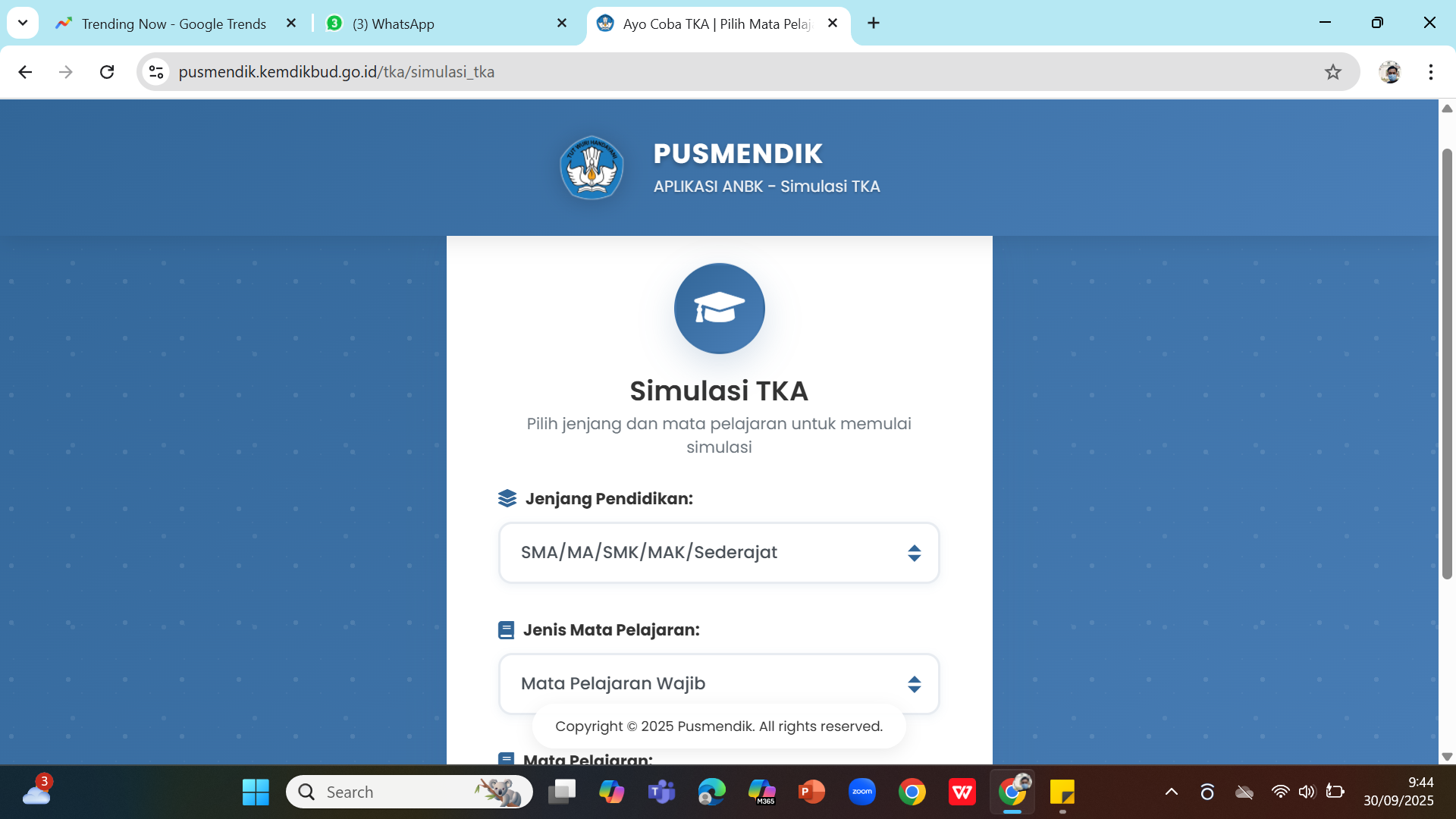 Link Simulasi Tes Kompetensi Akademik (TKA) Kemdikbud