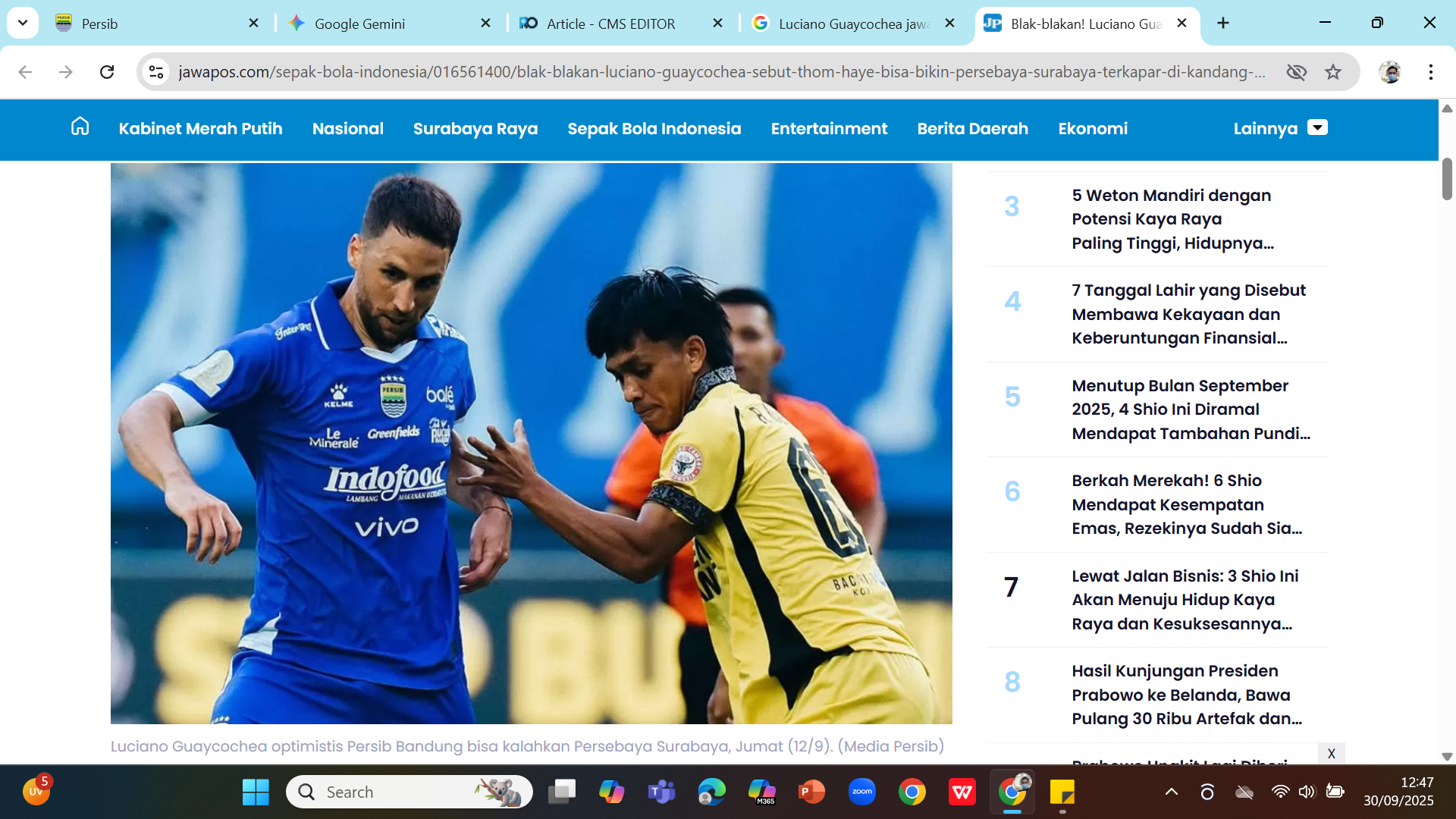 SENJATA RAHASIA - Meski gagal mengeksekusi penalti saat lawan Persita, Luciano Guaycochea bisa menjadi andalan Persib ketika mendapatkan peluang tendangan bebas.