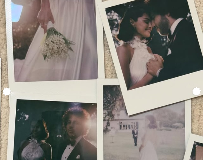 Kolase foto mesra Selena Gomez dan Benny Blanco di hari pernikahan keduanya.