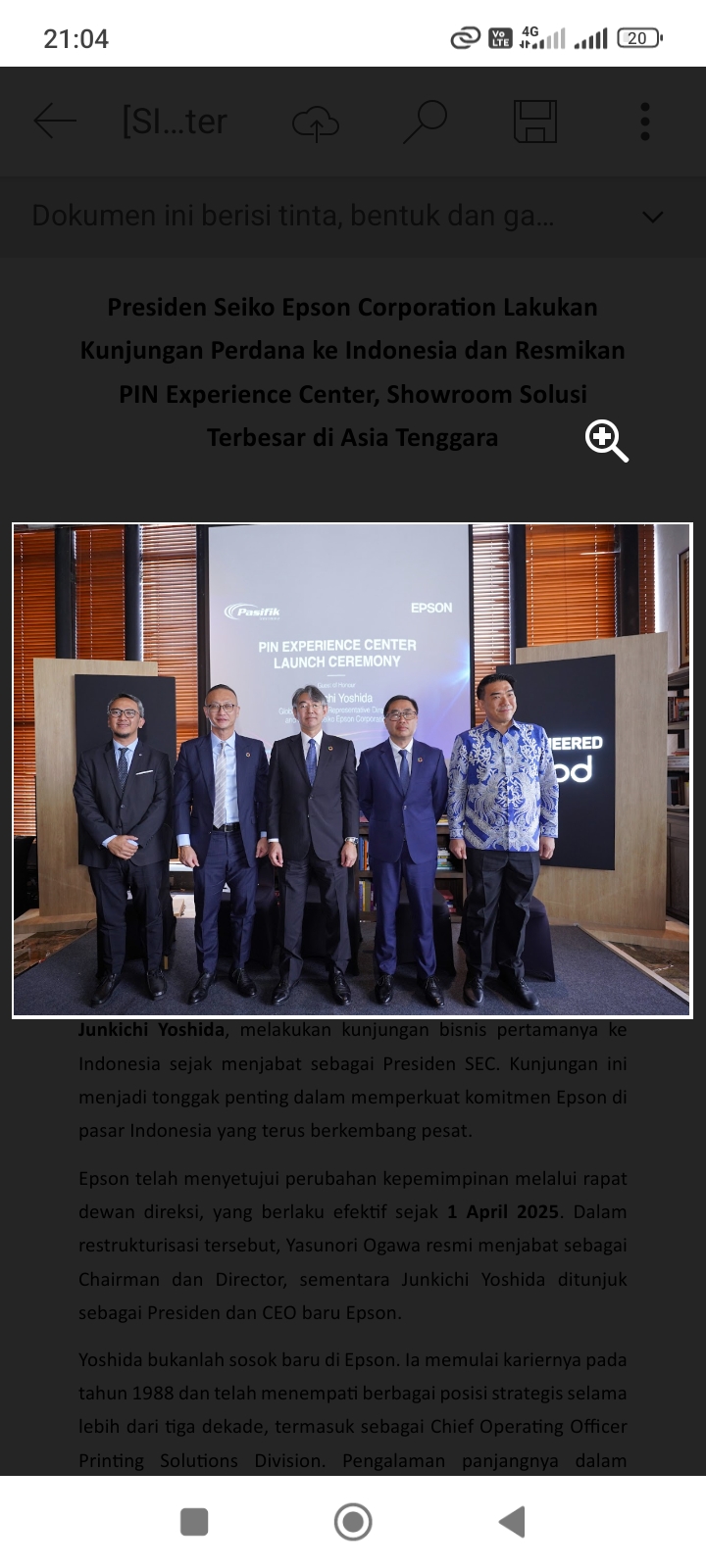 Presiden sekaligus Global Representative Director, Junkichi Yoshida, melakukan kunjungan bisnis pertamanya ke Indonesia sejak menjabat sebagai Presiden SEC.