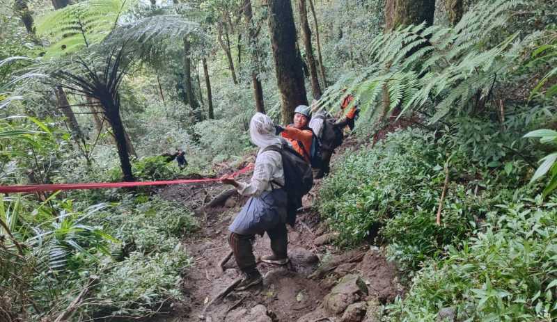 DIEVAKUASI : Evakuasi lima remaja pendaki yang tersesat di Gunung Batukaru, Tabanan.(Istimewa)