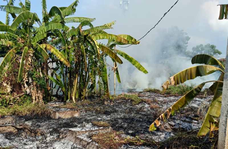 MEREMBET KE LAHAN KERING: Kebakaran di Kawasan Setra Penarukan, Desa Penarukan, Kecamatan Buleleng, merembet ke lahan kering. (Foto: Polres Buleleng untuk Radar Bali)