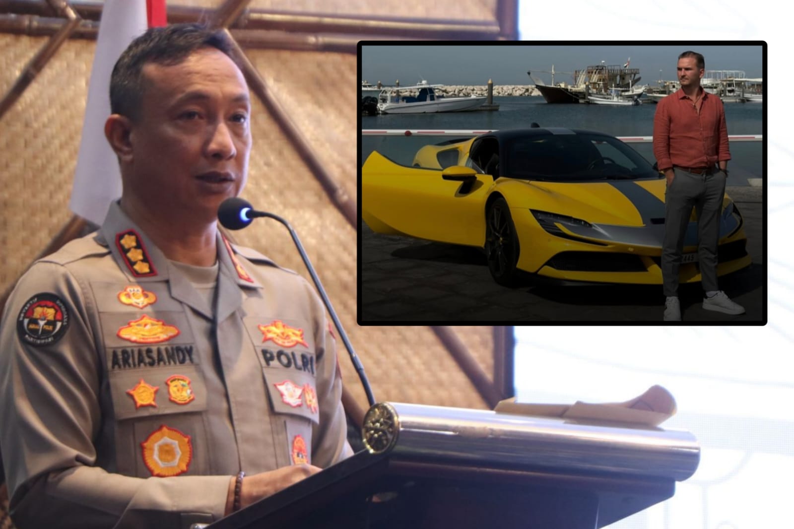 KOLASE: Kabid Humas Polda Bali Kombes Pol Ariasandy, S.I.K., dan Mr. Terimakasih dengan mobil mewahnya,  Kamis (23/10/2025)