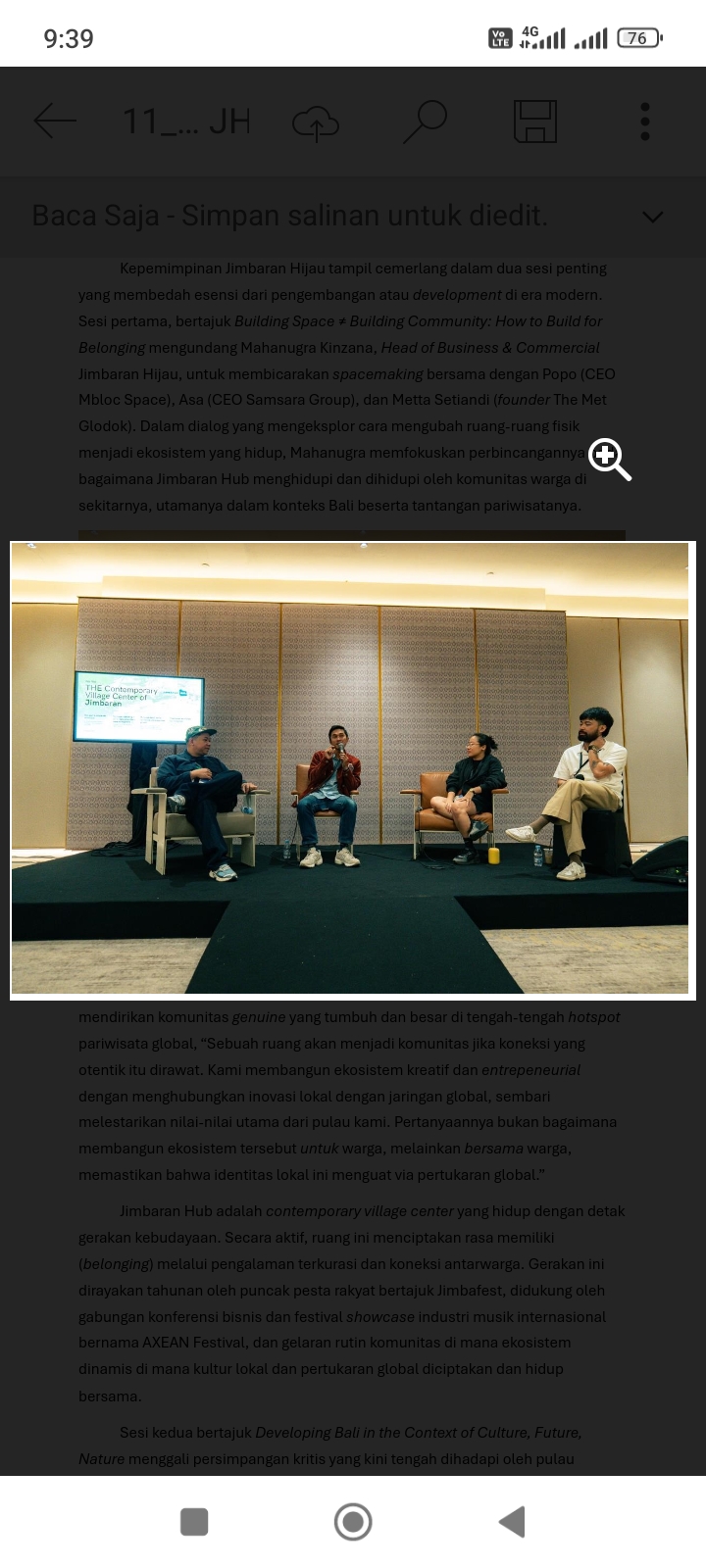 Dari: Popo (CEO Mbloc Space), Mahanugra Kinzana (Head of Business and Commercial Jimbaran Hijau), Metta Setiandi (Founder The Met Glodok), dan Asa (CEO Samsara Group).