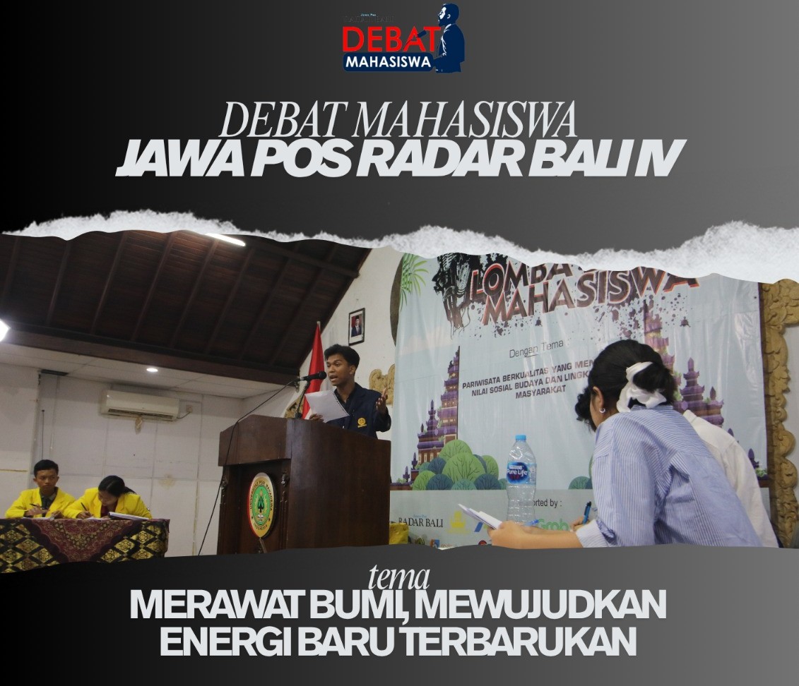 BRITISH PARLIAMENTERY: Flayer Debat Mahasiswa 2025 Jawa Pos Radar Bali yang berlangsung di Universitas Bali Internasional (UNBI) Denpasar, 8-9 November 2025.
