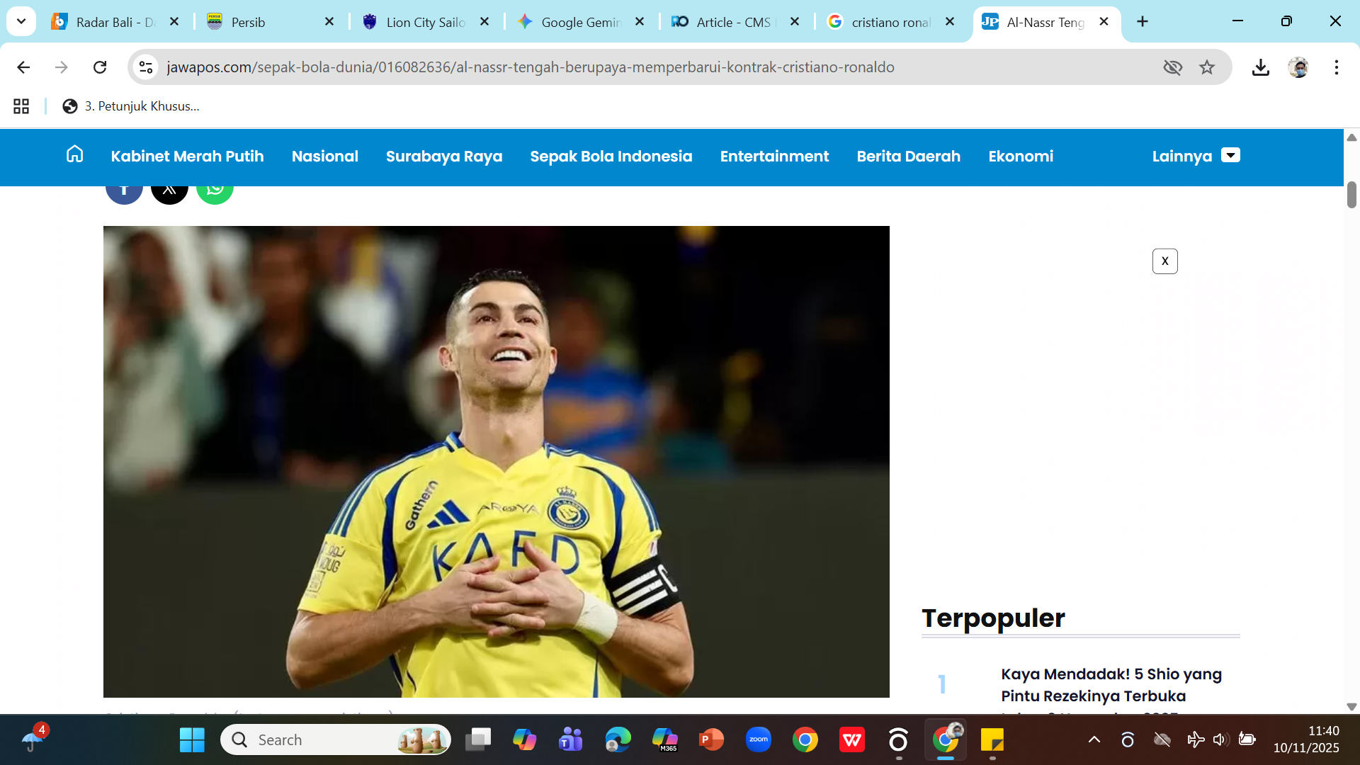 DITUNGGU RONALDO - Persib Bandung berpeluang lolos ke fase knock out ACL 2 di kandang Lion City Sailors. Persib berpeluang bertemu Gamba Osaka dan Al Nassr yang diperkuat Cristiano Ronaldo