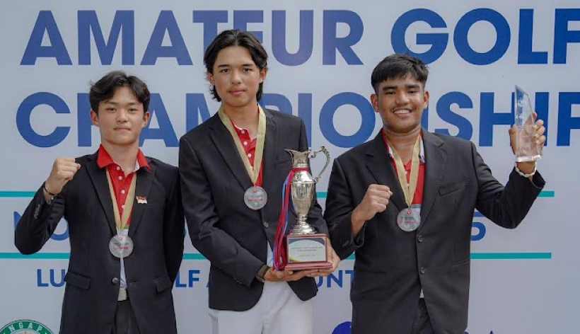 MENTAL JUARA: Kadek Jayawardana Dornan (tengah), Teuku Husein (kanan), dan William Wijaya (kiri) menjadi juara pada event Lion City Cup di Filipina. (KONI Badung)