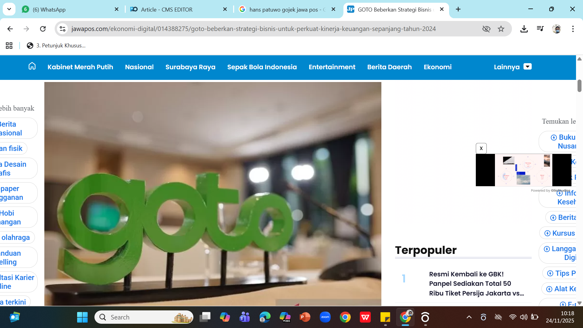 REGENERASI - GoTo mengumumkan Hans Patuwo sebagai CEO GoTo menggantikan direktur utama Patrick Walujo yang mengundurkan diri.