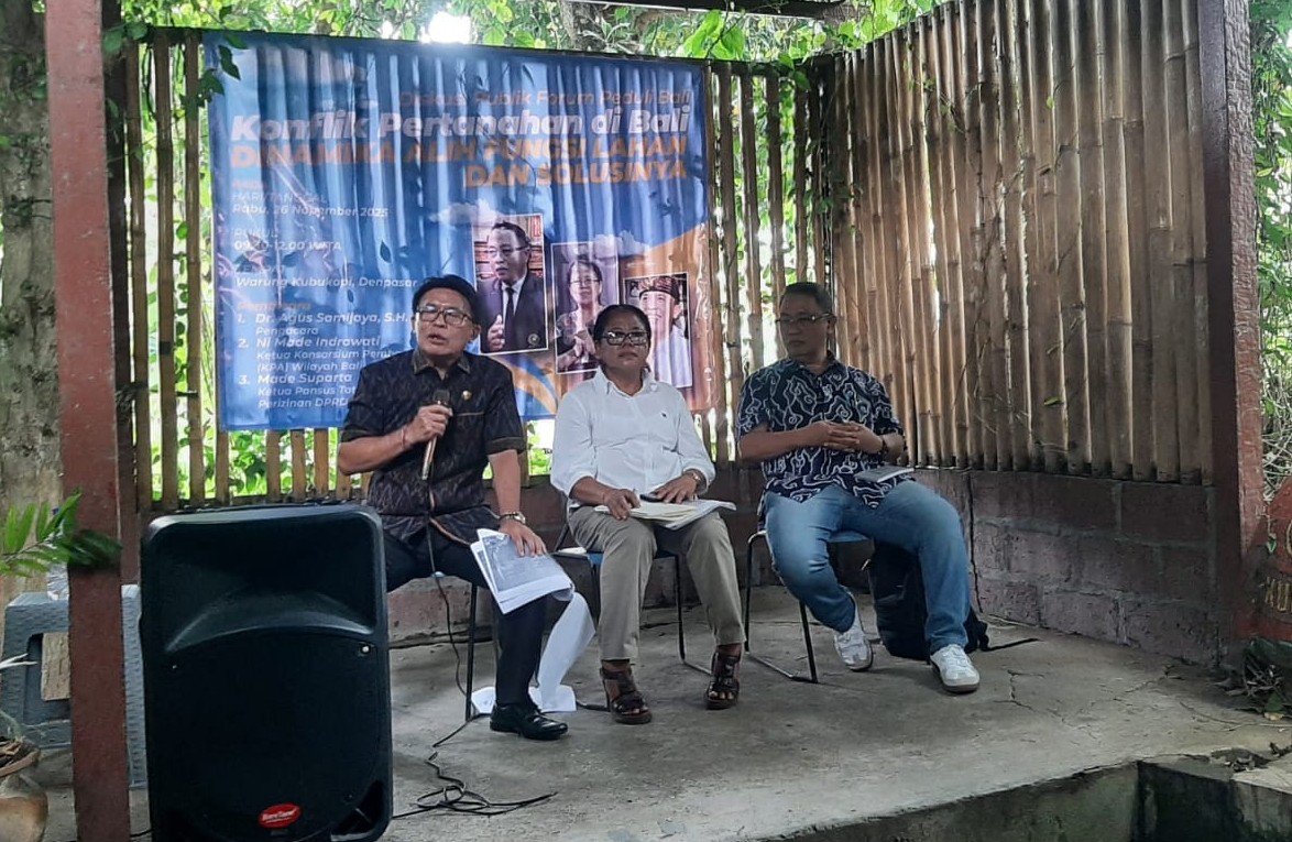 YAKIN MENANG: Ketua Pansus TRAP Made Suparta SH dalam Diskusi Konflik Pertanahan di Bali: Dinamika Alih Fungsi Lahan dan Solusinya&rdquo; pada: