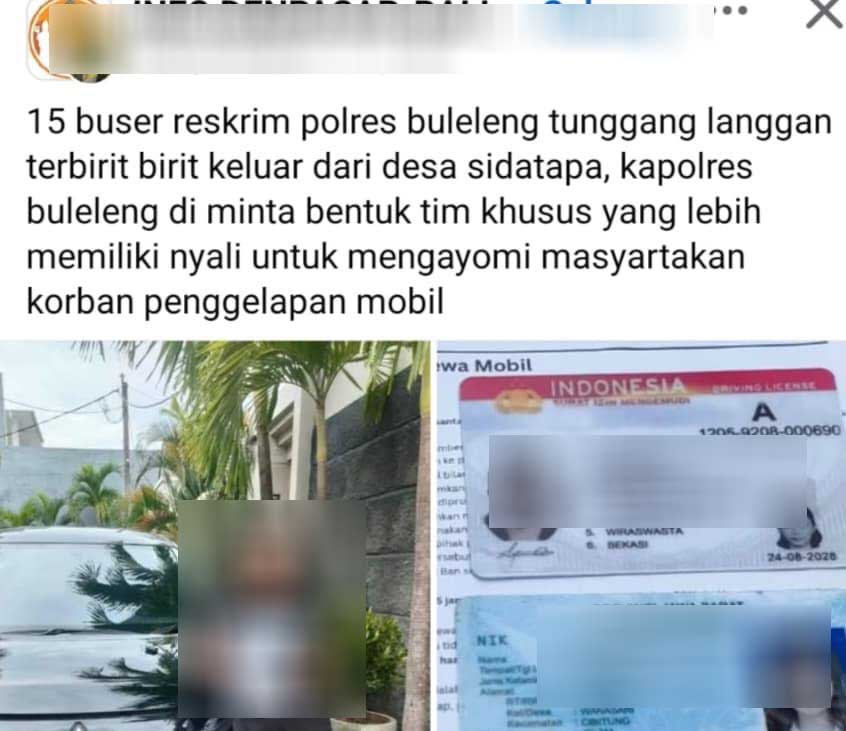 HEBOH! : Tangkapan layar medsos yang mengabarkan tim Buser Polisi kabur di Sidatapa, Buleleng. (francelino junior)